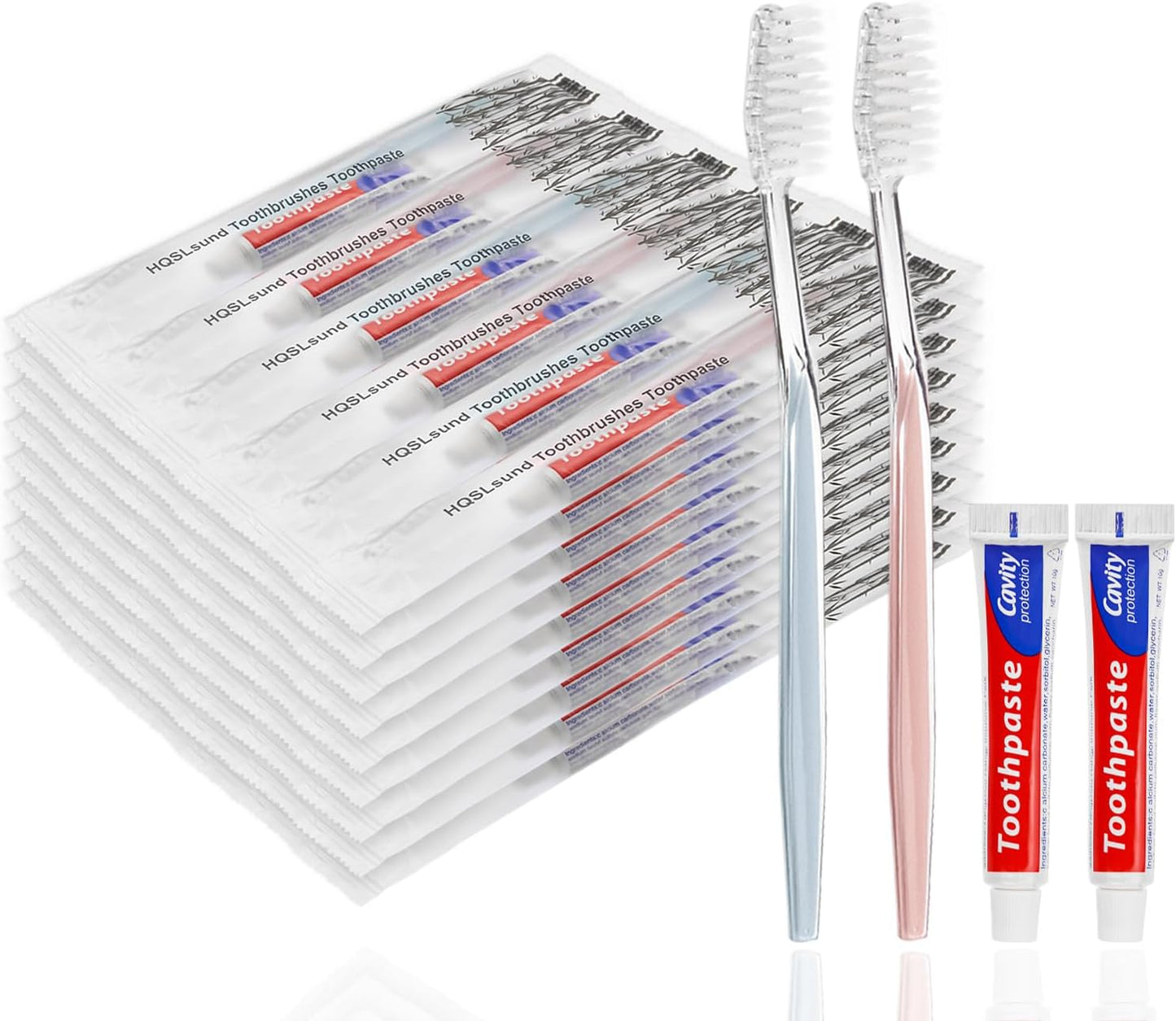 100 Pcs Disposable Toothbrushes with Toothpaste Individually Wrapped, 2 Color Toothbrushes and Toothpaste 10G, Bulk Toothbrushes Toothpaste for Homeless,Airbnb,Hotel