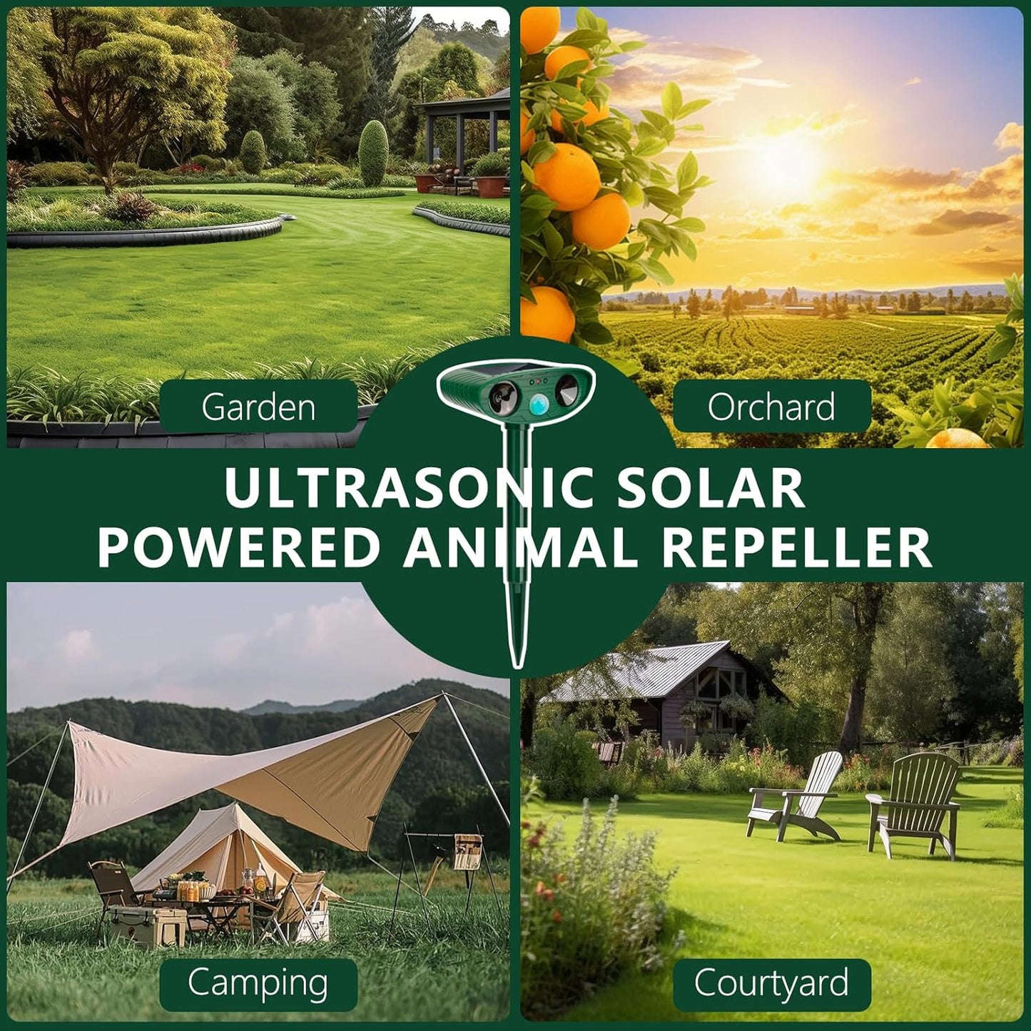 2024 Solar Ultrasonic Animal Repellent - 2 Pack Motion Sensor Device for Cats, Deer, Squirrels, Rabbits, Dogs, and Skunks