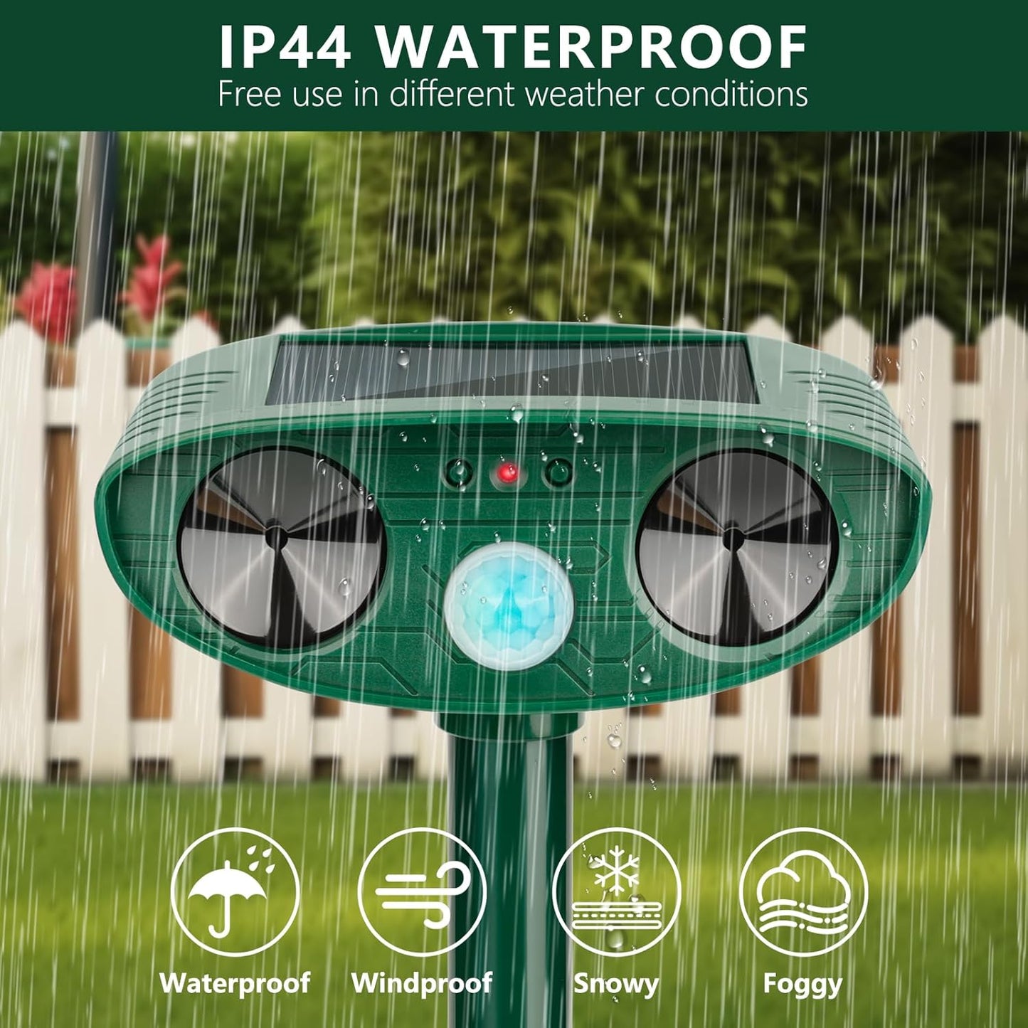 2024 Solar Ultrasonic Animal Repellent - 2 Pack Motion Sensor Device for Cats, Deer, Squirrels, Rabbits, Dogs, and Skunks