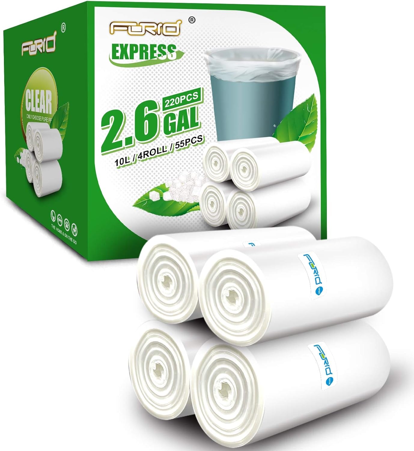 Clear Small Trash Bags 2.6 Gallon Garbage Bags Wastebasket Bin Liners 220 Count Plastic Trash Bags for Bathroom Bedroom Office Garbage Can 10 Liters - Durable & Thick Trash Bag