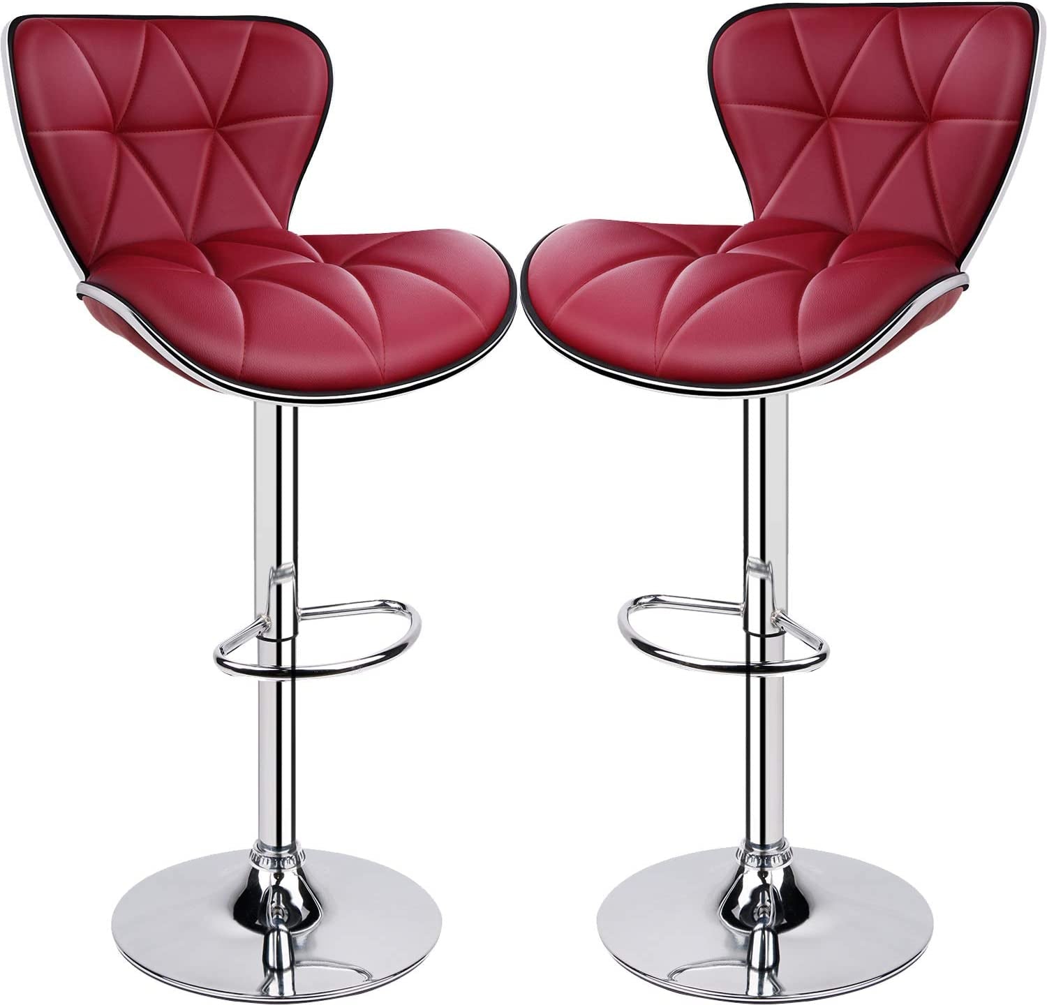 Leader Shell Back Bar Stools Set of 2, Adjustable Bar Stool with Back, Swivel Barstools (Wine Red)