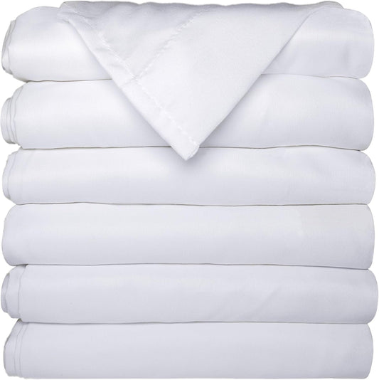 Flat Sheets Only - 6 Pack Soft Microfiber Top Sheets, Bedding Essentials with Color-Coded Hem for Hosts of Hotel, Motel, Rental Properties or Airbnb (White, Queen 90"X102")