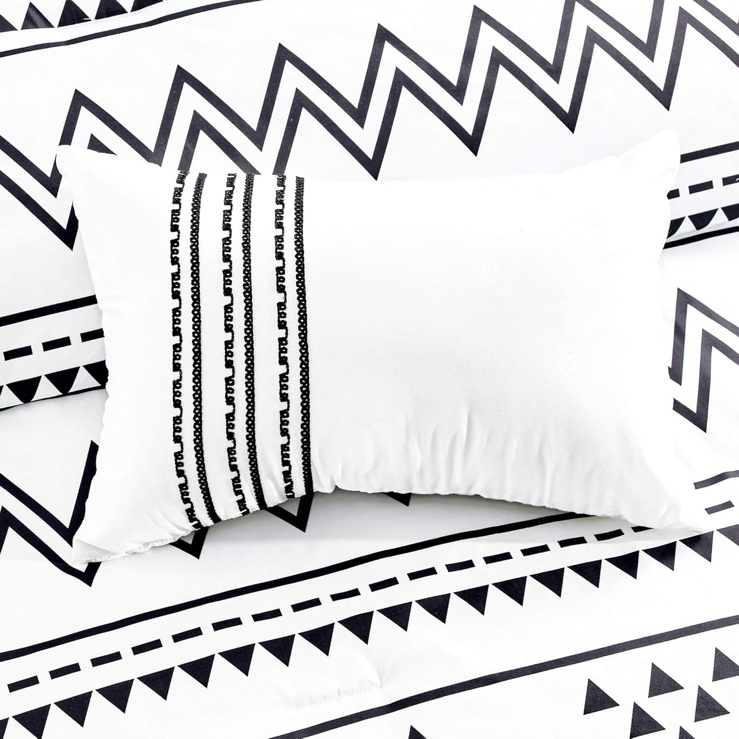 Aztec Comforter Sets - Luxury Full Size Microfiber Bedding for Queen and King Size Beds - Boho Black and White Patterns - 6 Piece Set (King)