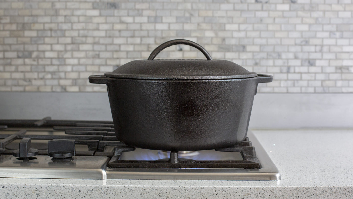 Pre-Seasoned 5 Quart Cast Iron Dutch Oven with Loop Handles and Cast Iron Cover