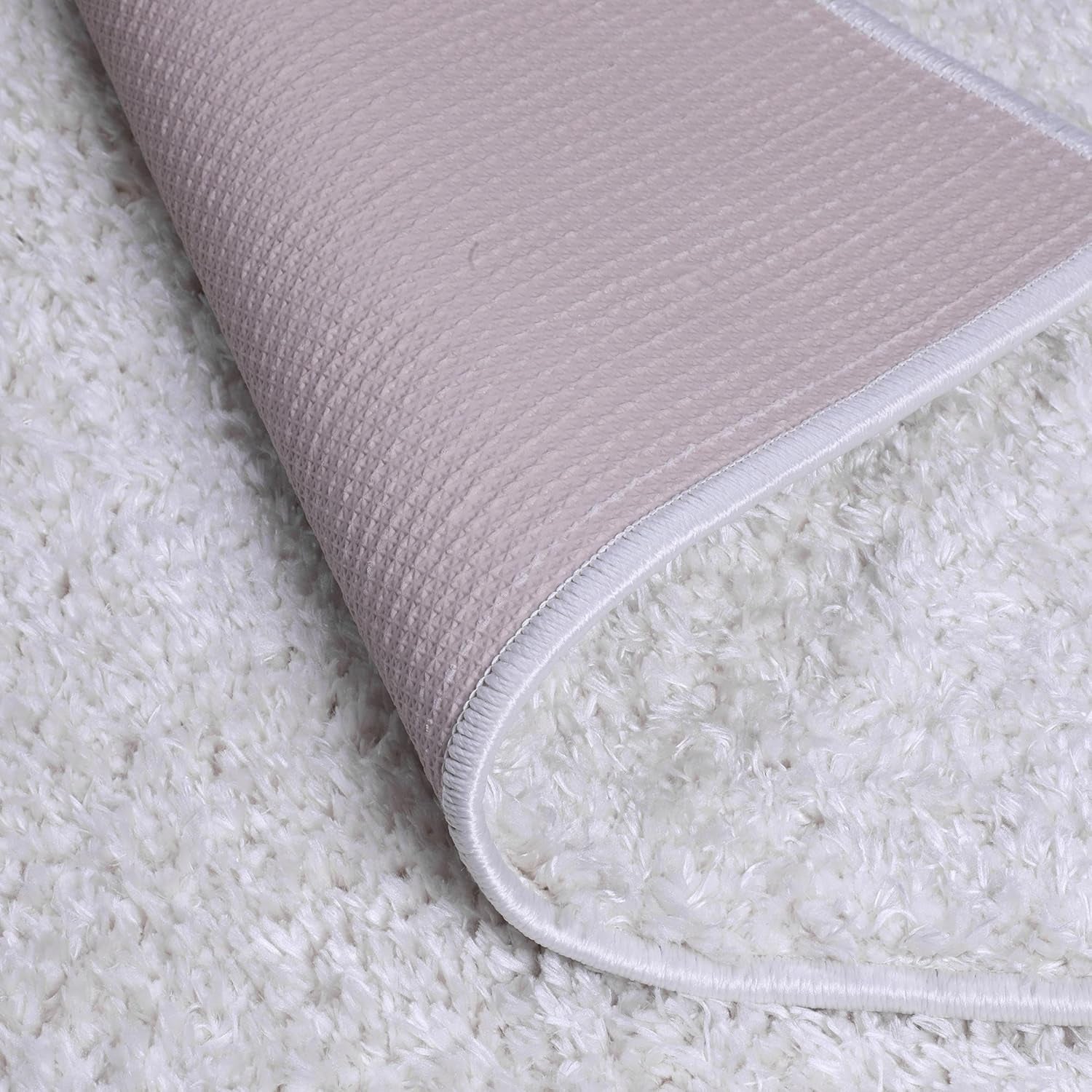 Indoor Solid Design Non-Slip Rubberback 2X2/2X3 Soft Shag Rug Set for Bathroom, Bedroom, 2 Piece - 16" X 24"/20" X 30", Cream