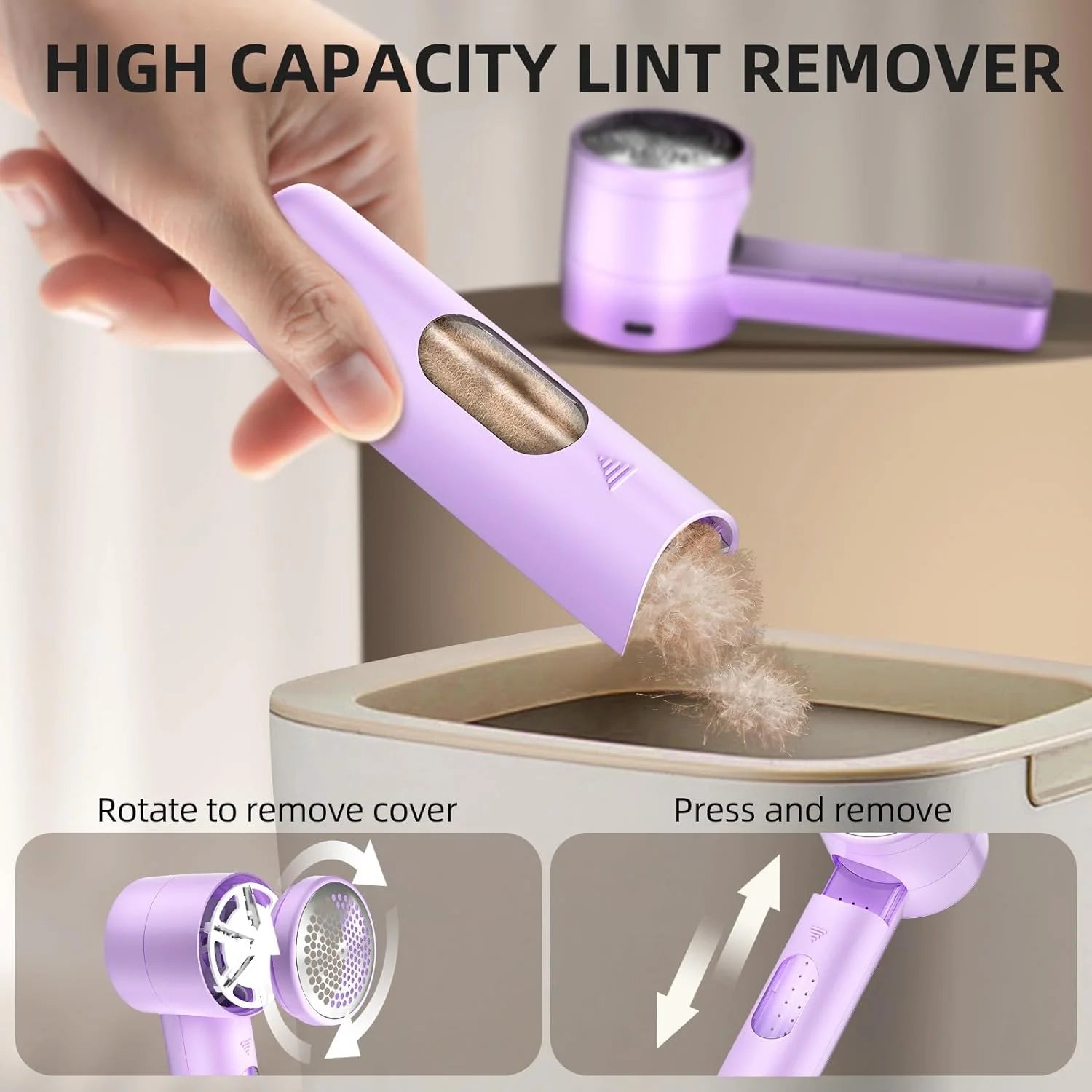 Fabric Shaver, Lint Remover Rechargeable, Electric Portable Sweater Defuzzer with 3 Speeds, 6 Leaf Blades, Digital LED Display to Remove Pilling for Clothes, Furniture, Sweater, Couch, Blanket