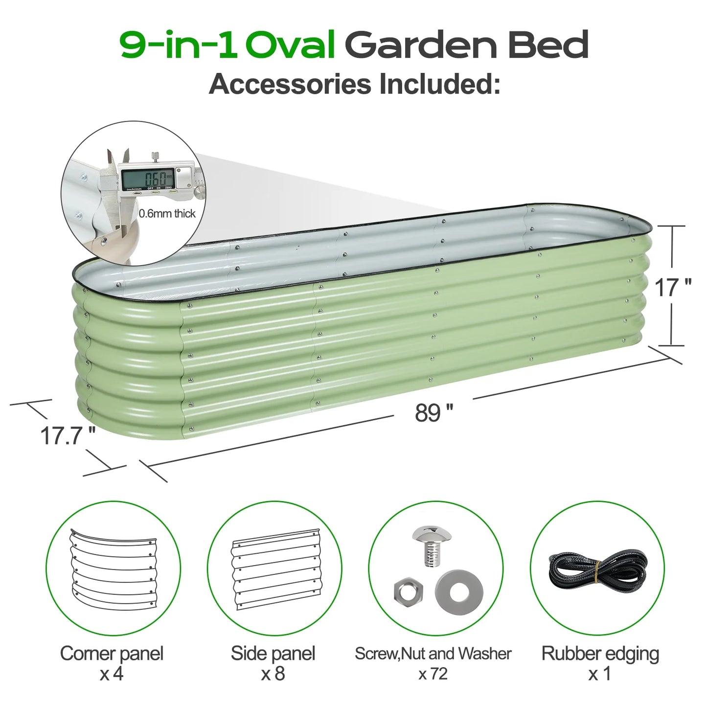 9-In-1 Modular Aluzinc Metal Raised Garden Bed - Outdoor Gardening Planter Soil Box for Vegetable, Flower, Herb - Olive Green (71''L X 35''W X 17''H)