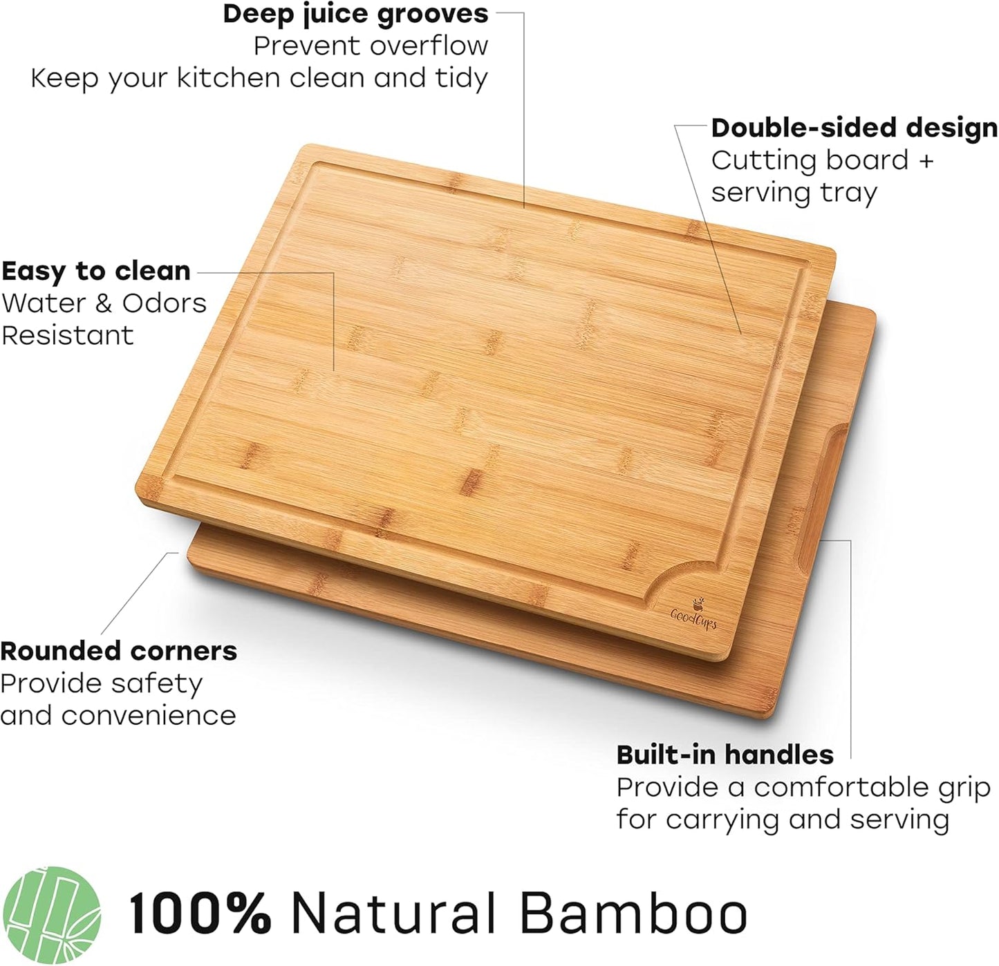 Turkey Cutting Board – 17 X 13 X 0.6 Inch Extra Large Bamboo Carving Board – All Natural Wood Board for Kitchen – Eco-Friendly and Durable – Easy to Wash