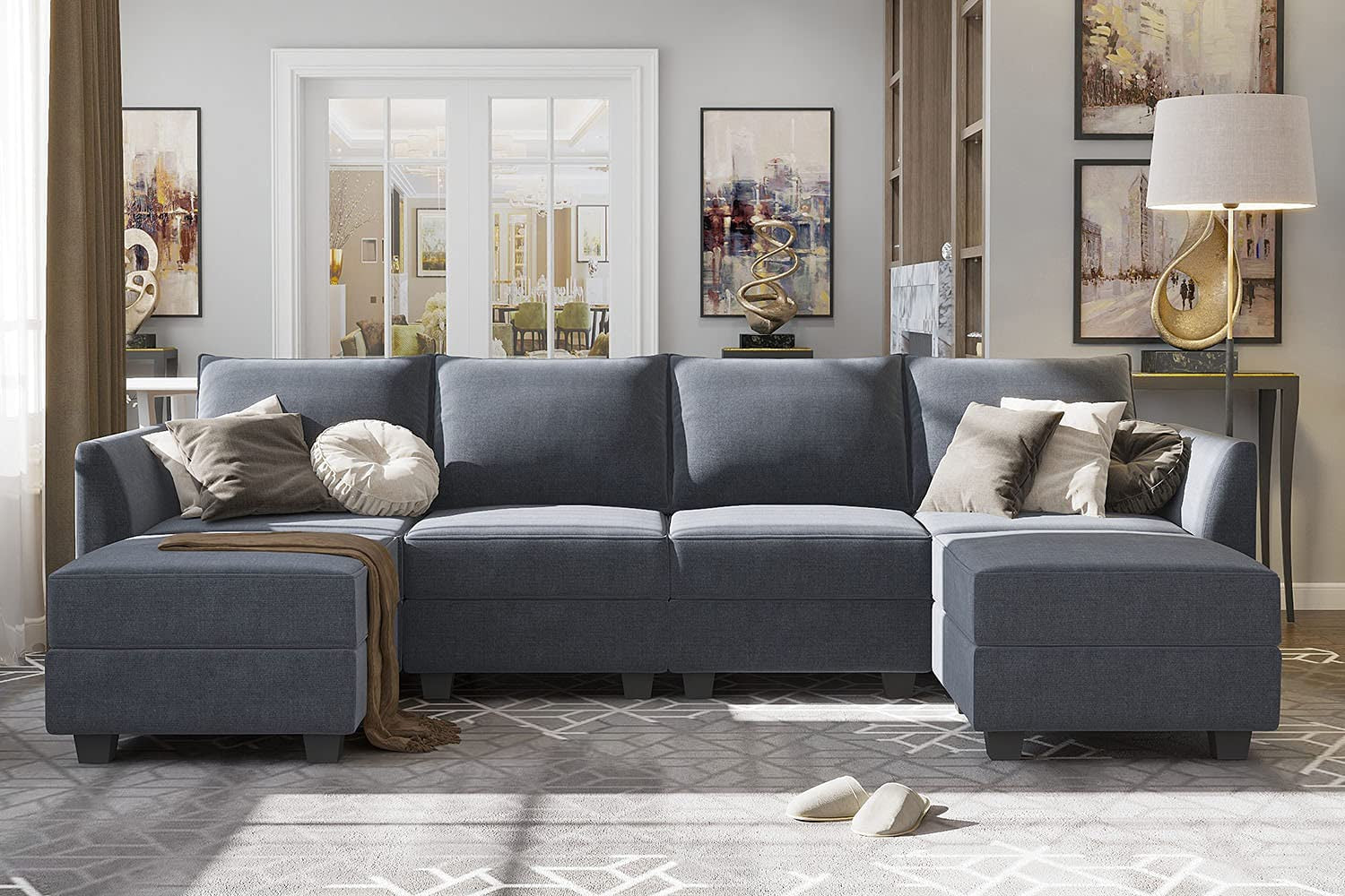 Modular Sectional Sofa U Shaped Sectional Couch with Reversible Chaise Modular Couch with Storage, Bluish Grey