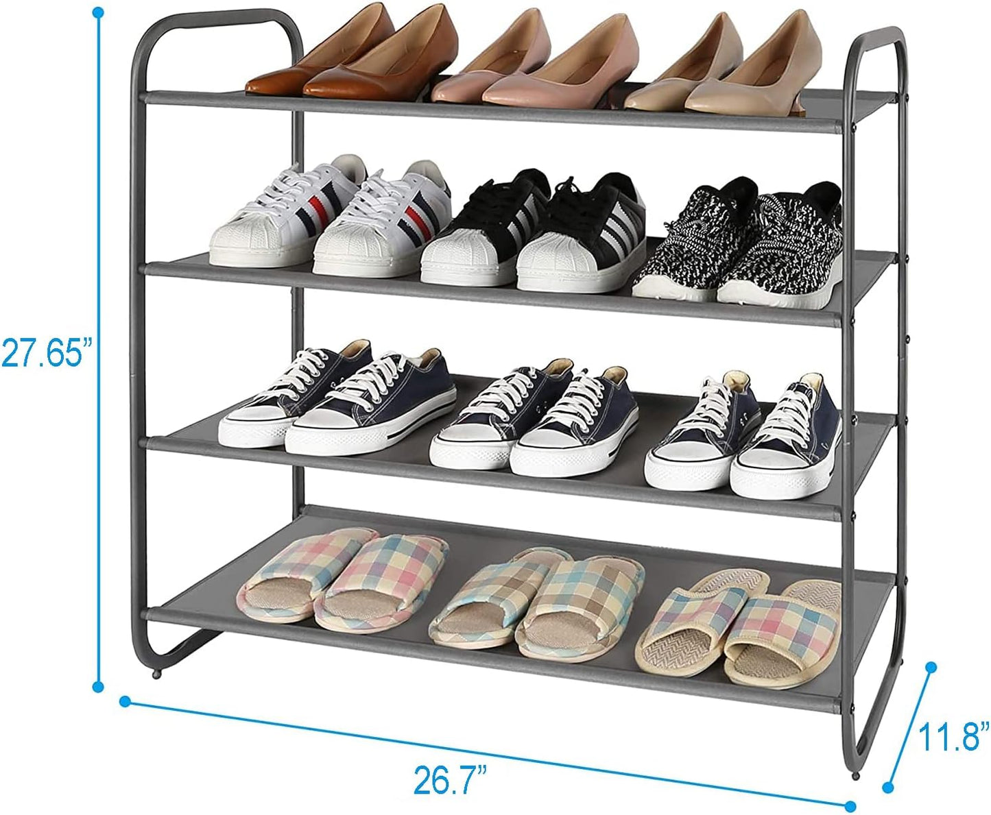 4 Tier Shoe Rack Storage Organinzer 4 Shelf Shoe Rack Organizer，Entrance Fabric Shoe Shelf Small for Closet Entryway Hallway Bedroom(Dark Grey)