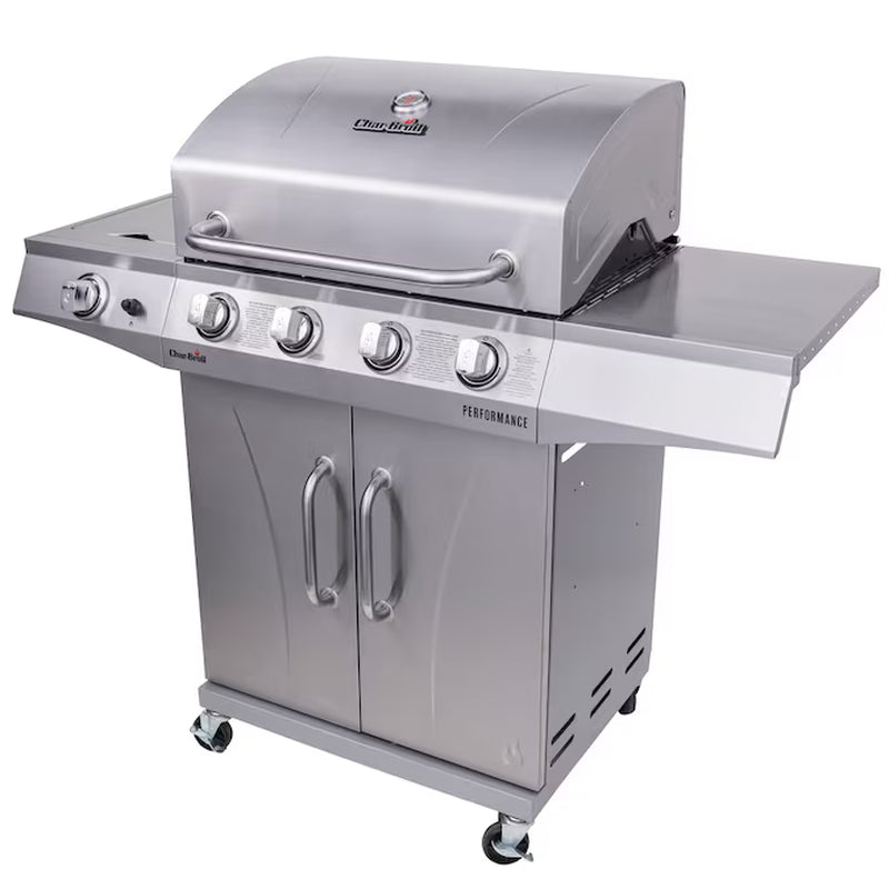 Performance Series Silver 4-Burner Liquid Propane Gas Grill with 1 Side Burner