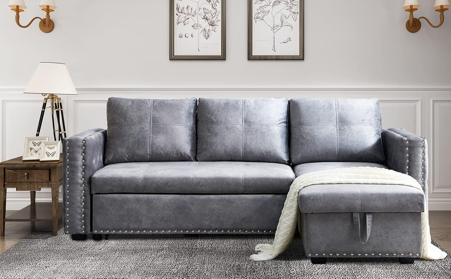 Couches for Living Room,Pull Out Sofa Bed Sectional Sleeper with Storage (Gray, 91×64)