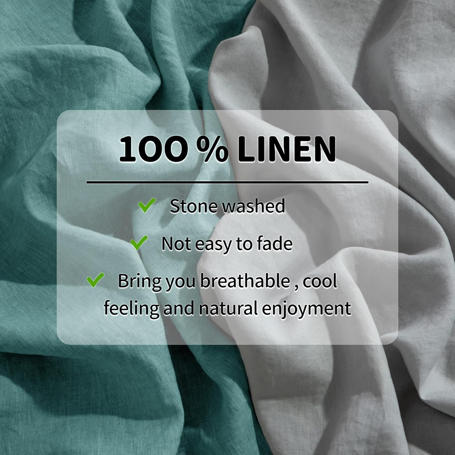 LBR02M 100% Linen Sheet Set Full Size,Bed Sheets 4 Piece Sets,Solid Color Natural Flax Bed Sheets Soft Breathable Bedding,16" Deep Pocket,All Season (Full, Aqua)