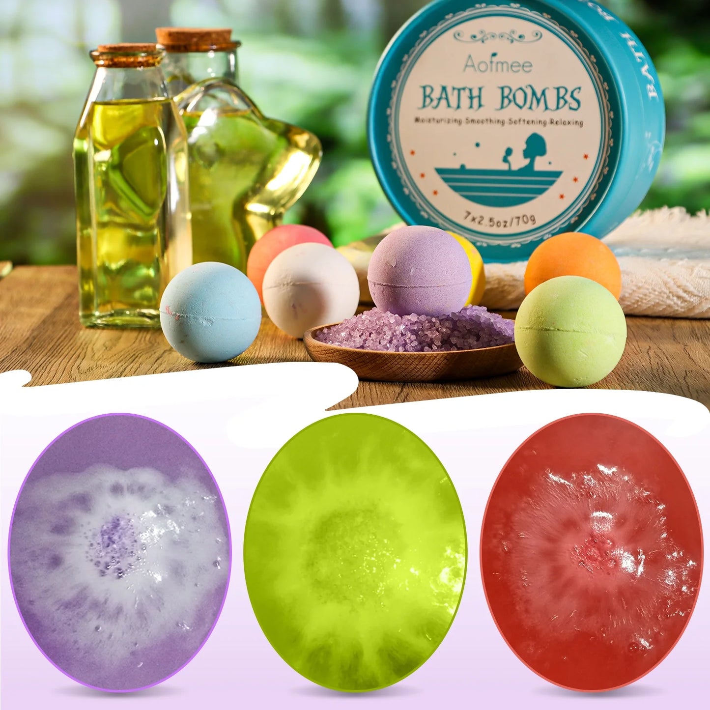 Luxury Bath Bombs Set with 7 Natural Essential Oils - Spa Bubble Bath Salts for Self-Care, Ideal Gift for Birthdays, Valentine's Day, and Holidays for All Ages