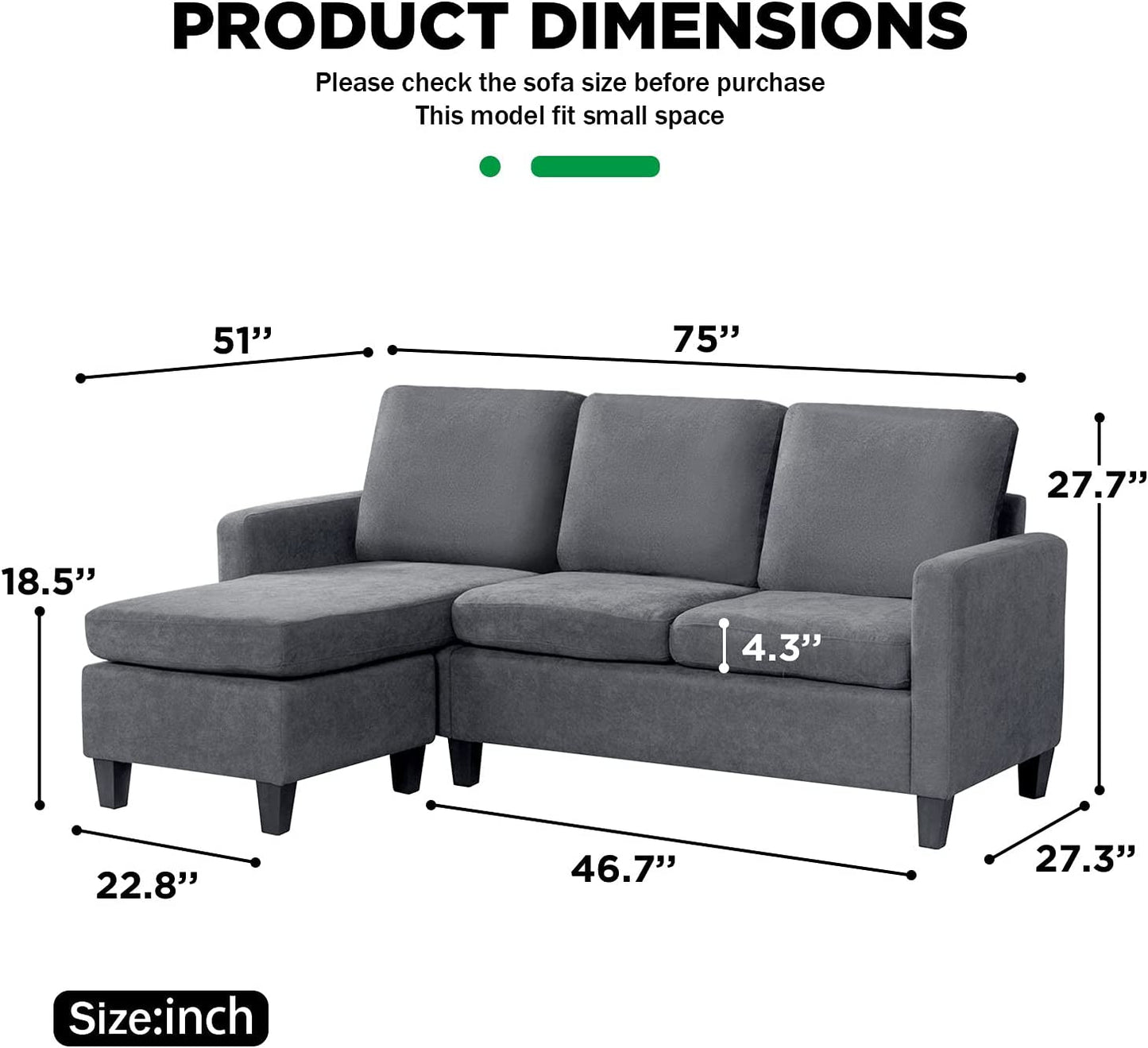 Sofa Sectional Sofa Furniture Set Futon Sofa Modern Convertible L-Shaped Couches Sofa Set Fabric Sofa Corner Sofa with Upholstered Contemporary for Living Room,Grey