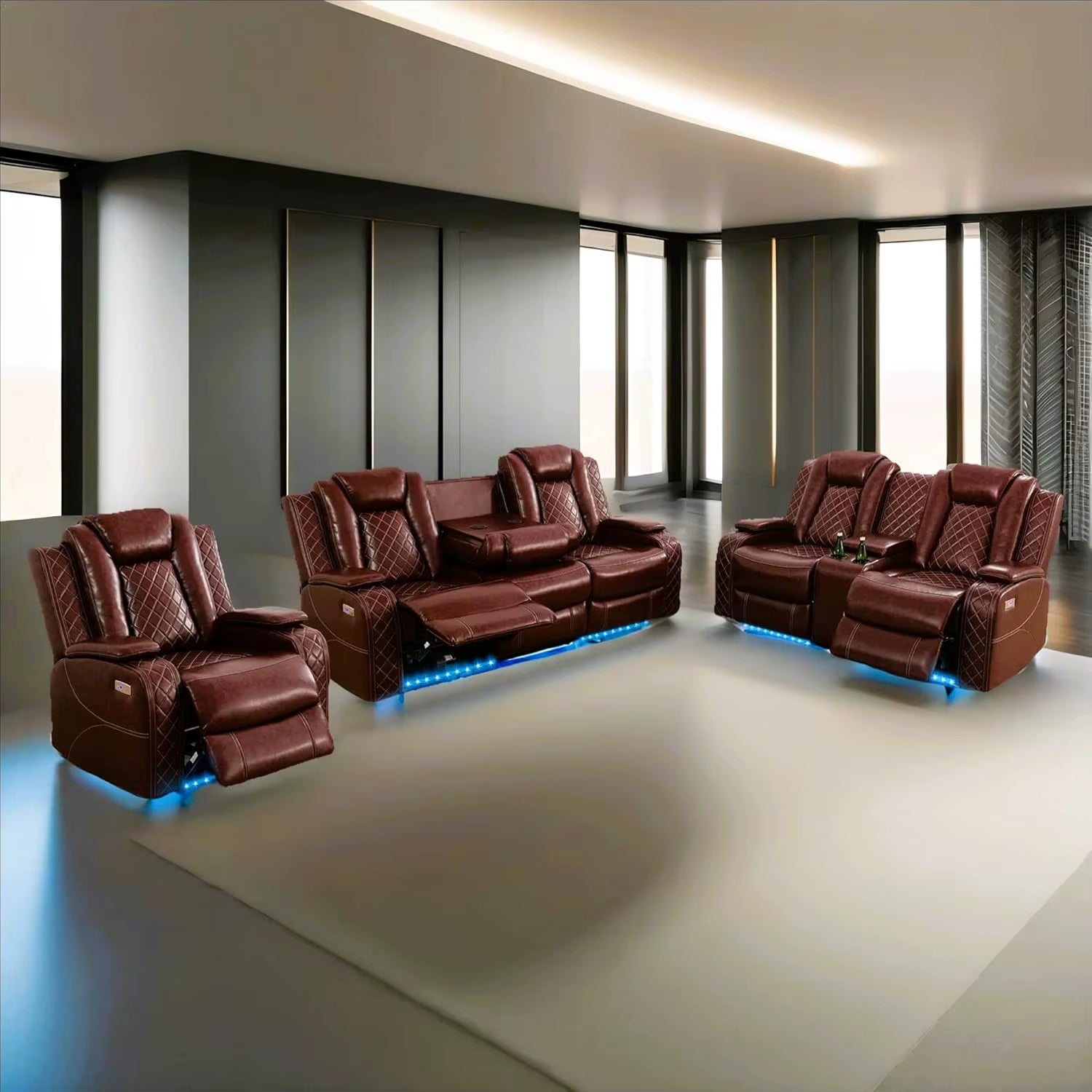 Power Recliner Living Room Set with LED for Living Room, Dormitory, Guest House, Playroom, Airbnb,Apartment Recliner Chair