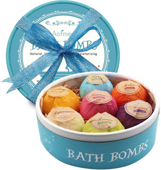 Luxury Bath Bombs Set with 7 Natural Essential Oils - Spa Bubble Bath Salts for Self-Care, Ideal Gift for Birthdays, Valentine's Day, and Holidays for All Ages