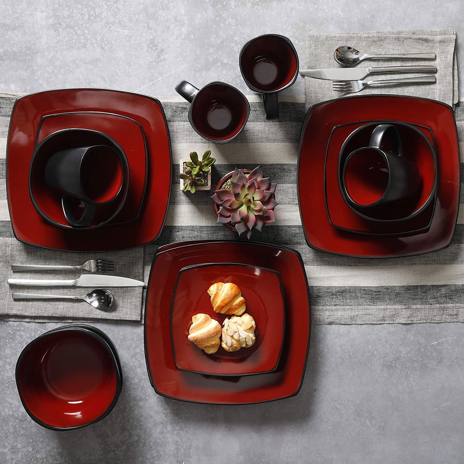 Soho Lounge Square 16-Piece Dinnerware Set - Red