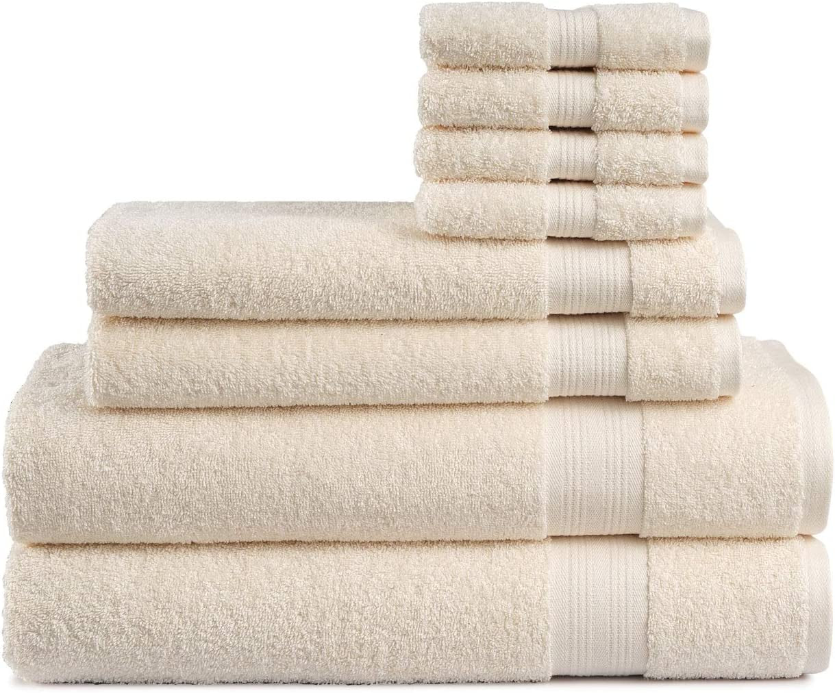 600 GSM 8 Piece Towels Set 100% Cotton Indulgence, Luxury 2 Bath Towel, 2 Hand Towel & 4 Washcloth, Premium Hotel & Spa Quality, Highly Absorbent, Classic American Construction, Ivory