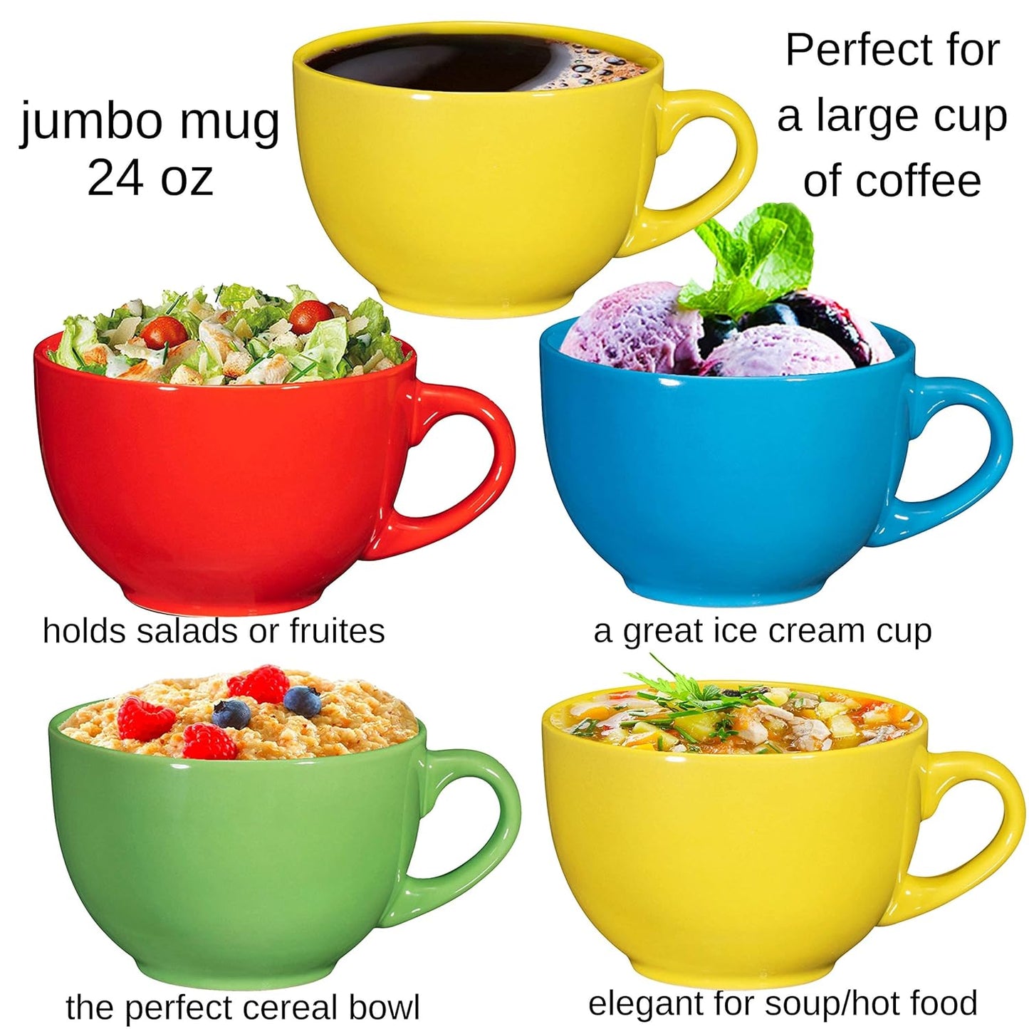 24 Oz Jumbo Coffee Mug Set of 4, 24 Ounce Microwavable, Porcelain Coffee Cups with Big Handle - Modern, Unique Style for Any Kitchen, Microwave Safe Coffee Mug for Your Christmas, Birthday G