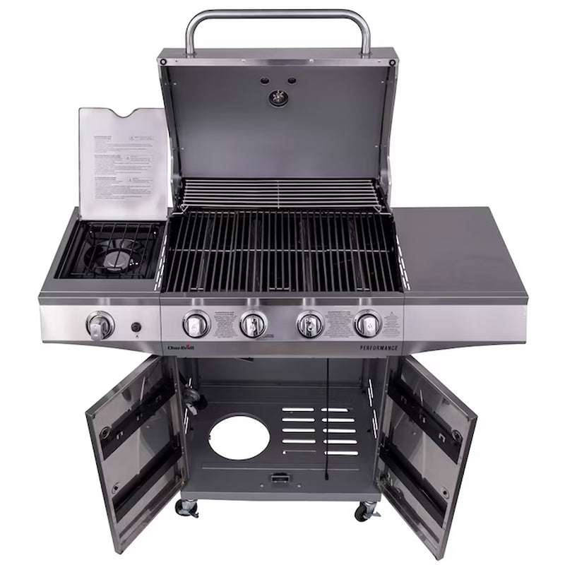 Performance Series Silver 4-Burner Liquid Propane Gas Grill with 1 Side Burner