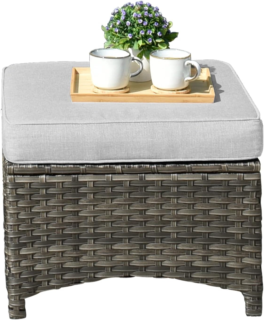 Modern Grey Rectangular Patio Furniture Set, Outdoor Rattan Furniture