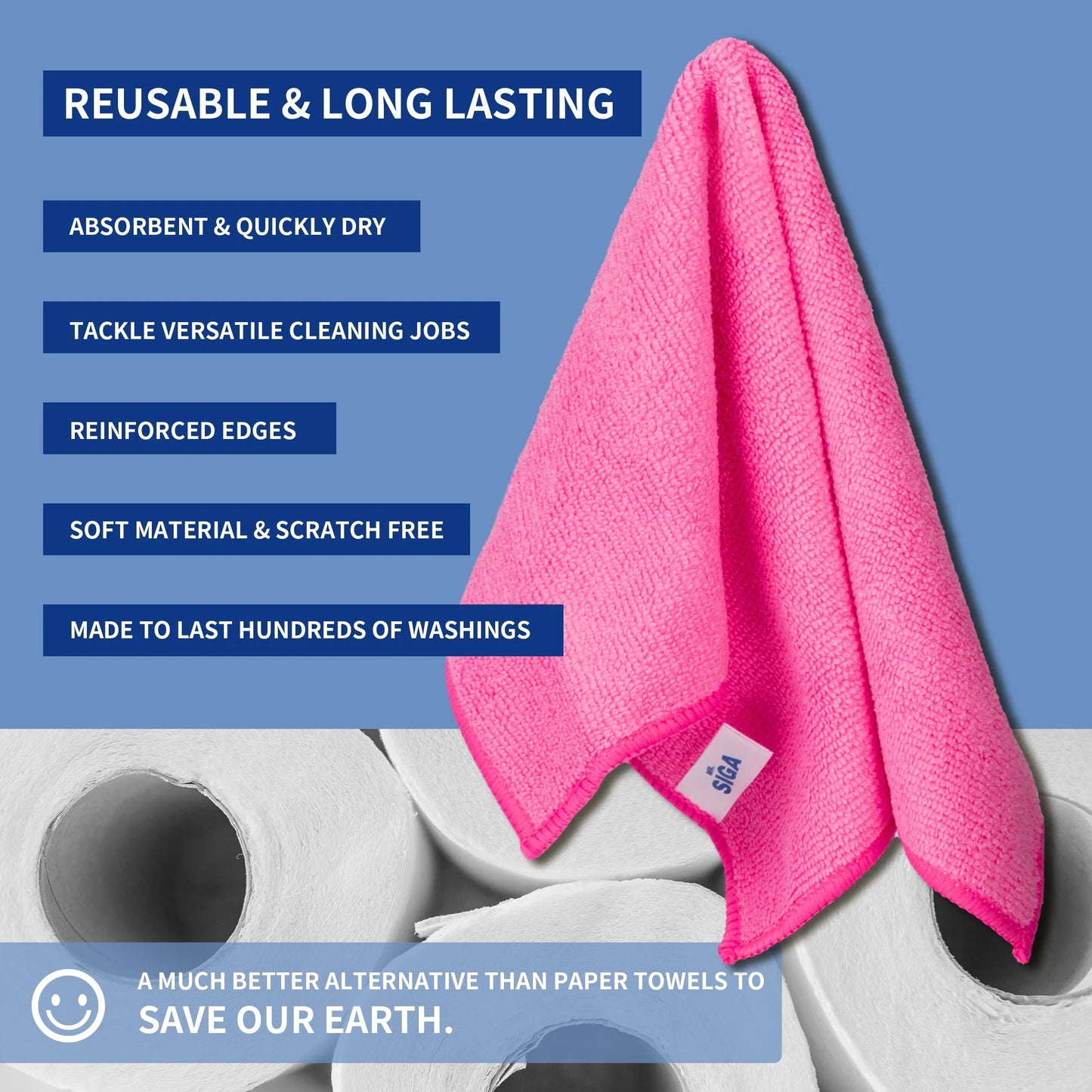 Microfiber Cleaning Cloth for Kitchen, Household & Car Cleaning, Pack of 12, Size: 12.6" X 12.6"