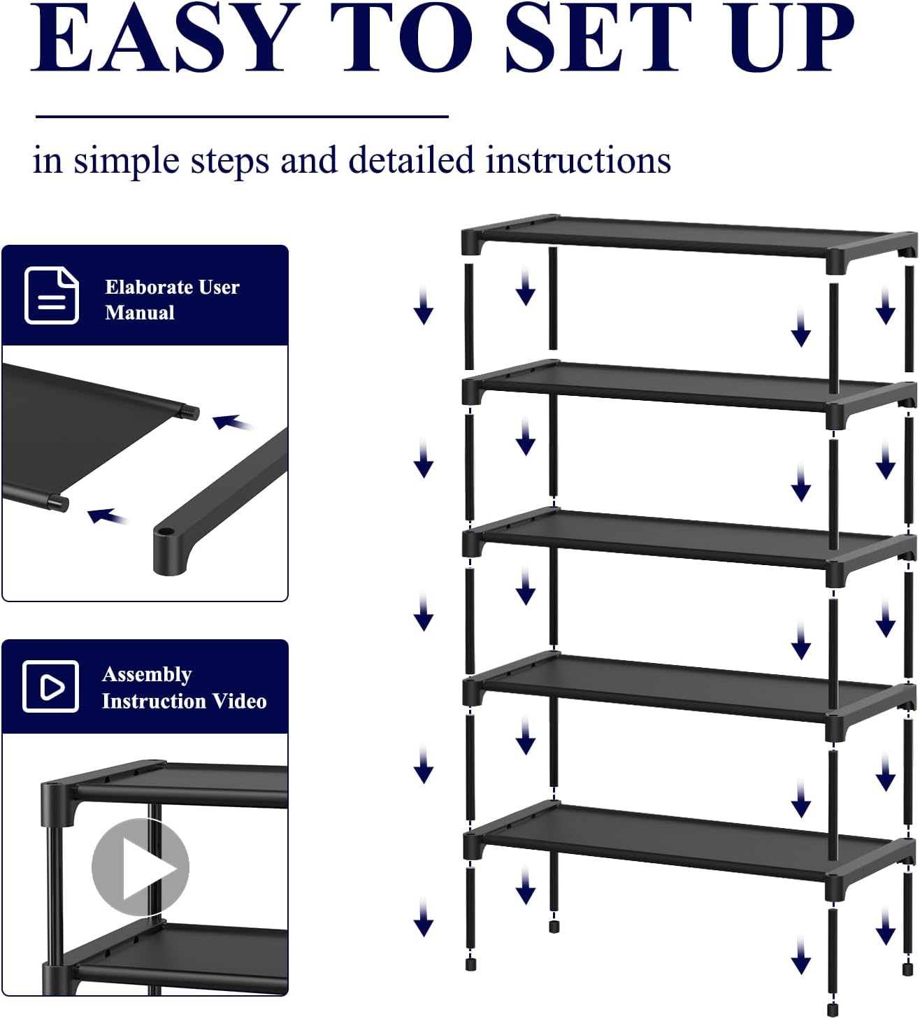 Premium Non-Woven 2X-Large Shoe Rack - Sturdy & Stackable Organizer for Closet, Entryway, Garage & Corridor - Sleek Black Design