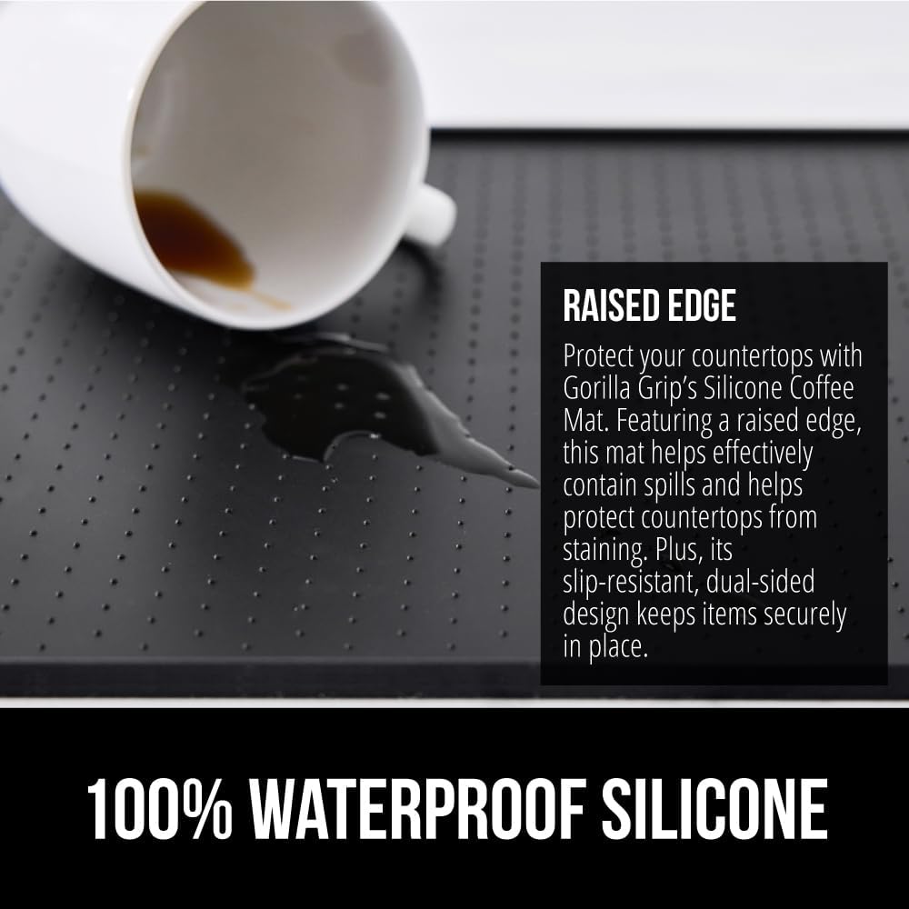 Premium Silicone Mat - 15" X 23" Waterproof & Heat-Resistant Dish Drying Mat - Perfect for Espresso Drink Bar Stations & Kitchen Counter Décor - Sleek Black Design