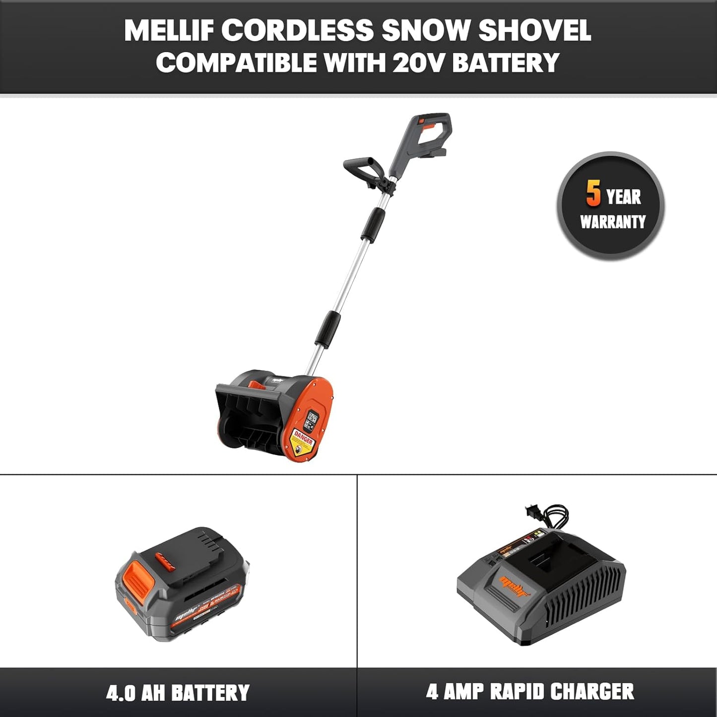 Powerful Brushless Cordless Snow Shovel - 12" Clear Width, 17' Throw Distance, Compatible with Dewalt 20V Max Battery & Charger Kit