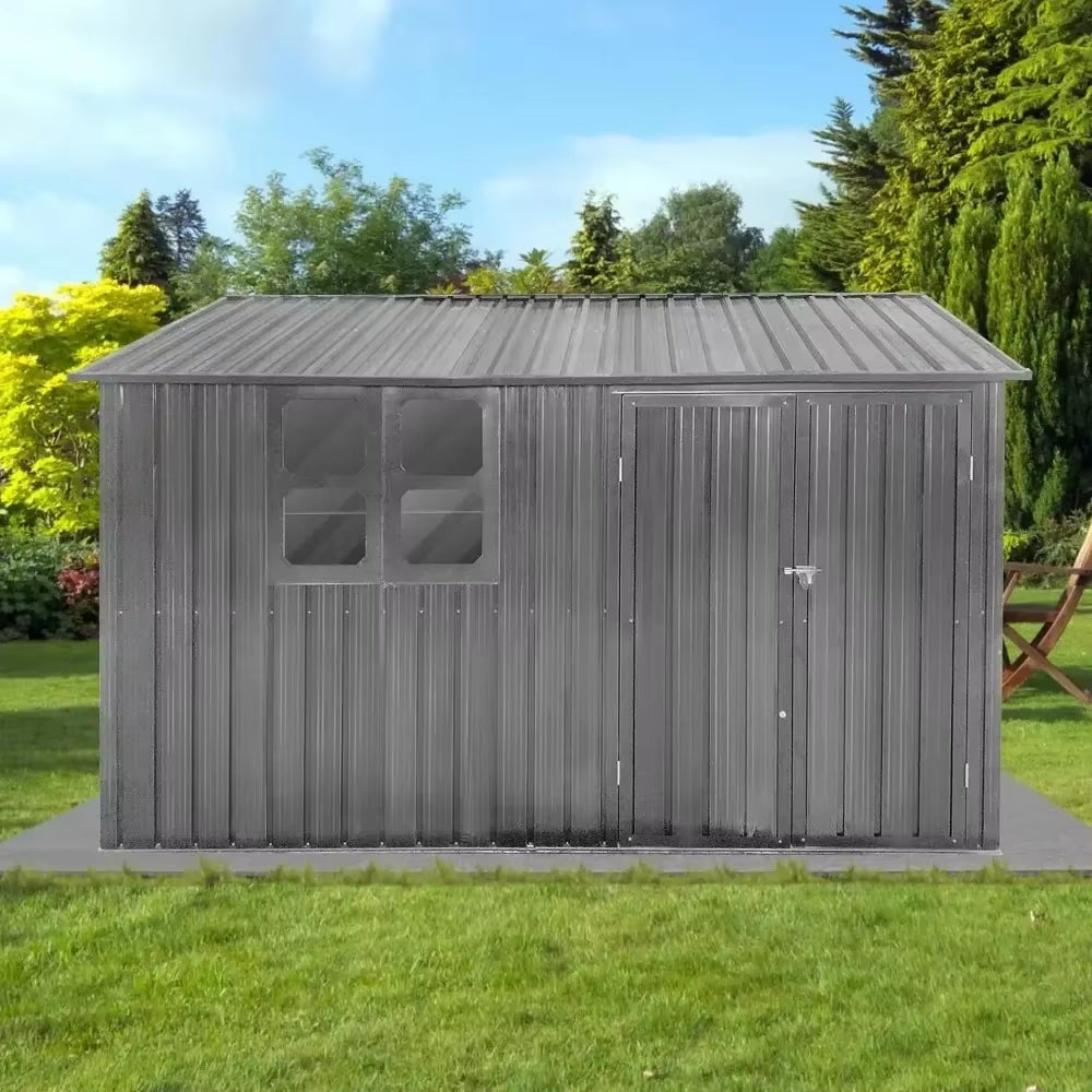 10 X 8FT Outdoor Storage Shed with Window, Hinged Lockable Door, Padlock & Punched Vents, Metal Shed Storage House