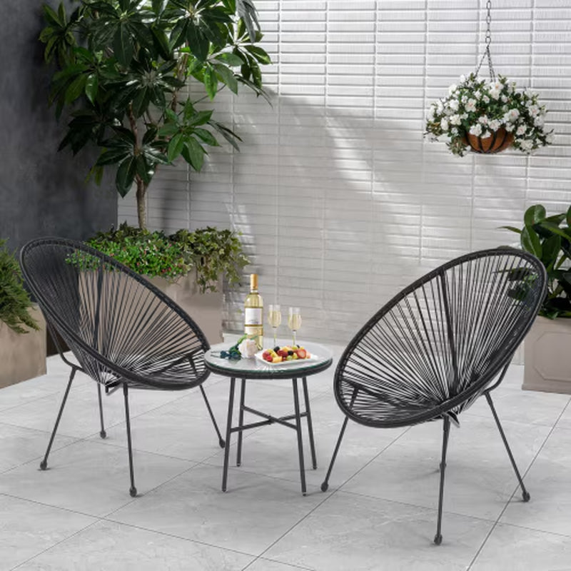 3 Piece Terrace Bistro Conversation Set with Side Table, Outdoor Flexible Rope Furniture with Coffee Table