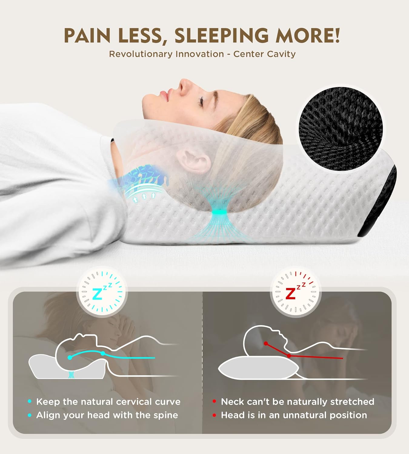 Ultimate Cervical Pillow for Neck Pain Relief - Adjustable Odorless Memory Foam with Cooling Case for Side & Back Sleepers