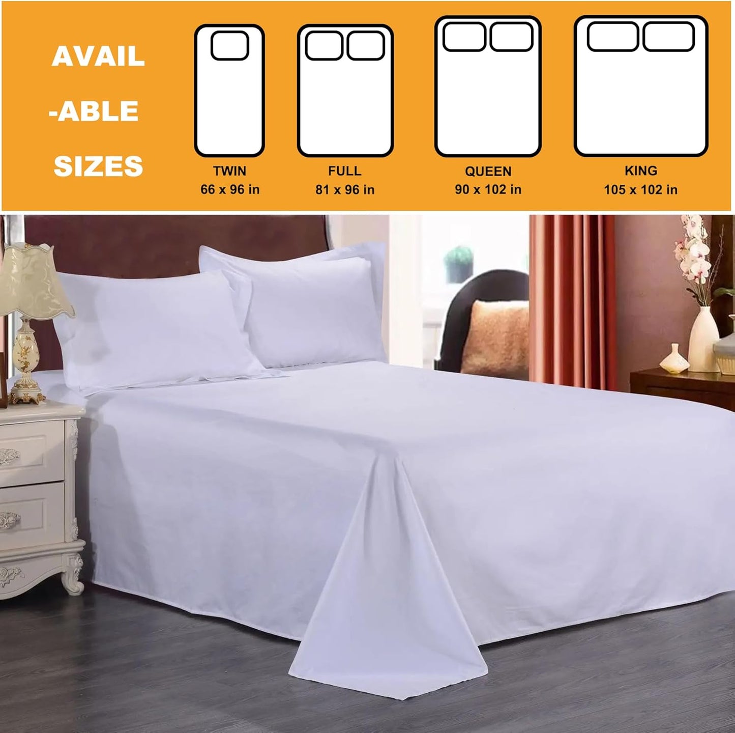 Flat Sheets Only - 6 Pack Soft Microfiber Top Sheets, Bedding Essentials with Color-Coded Hem for Hosts of Hotel, Motel, Rental Properties or Airbnb (White, Queen 90"X102")