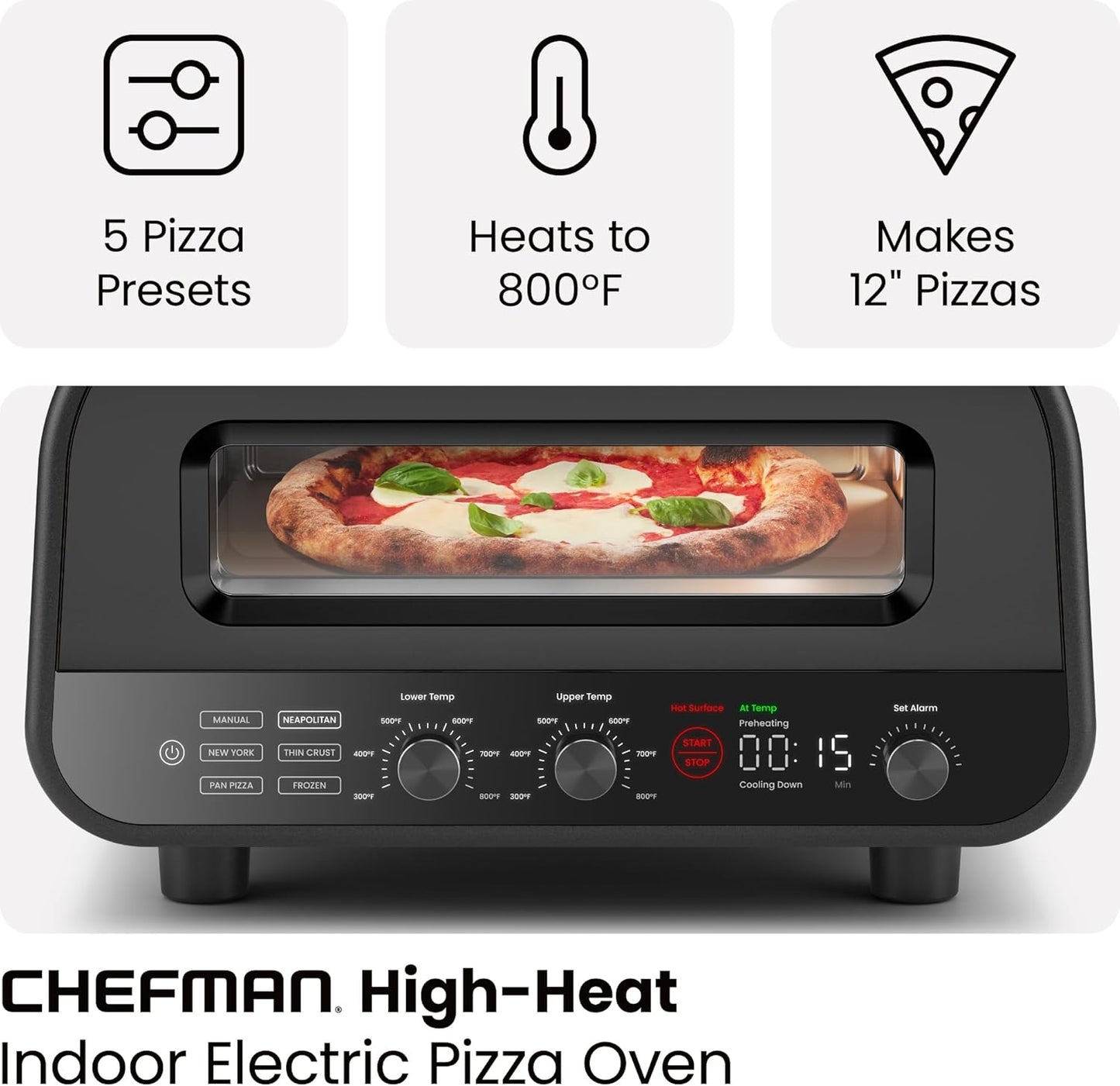 Transform Your Home Cooking with Our Indoor Pizza Oven - Perfect 12-Inch Pizzas in Minutes, 800°F Heat, Touchscreen Presets & Pizza Stone Included - Sleek Stainless Black Finish