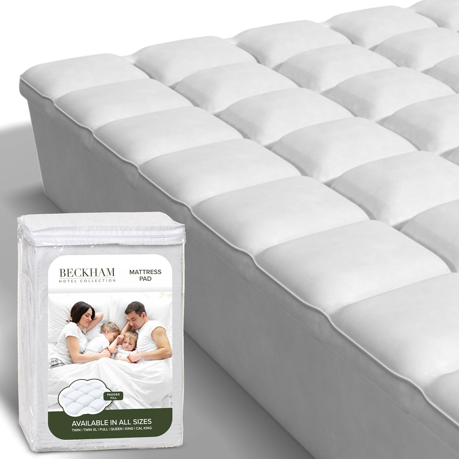 Luxurious Queen Size Hybrid Mattress Protector & Plush Pillow Top Pad - Extra Padded Fitted Mattress Topper for Ultimate Comfort