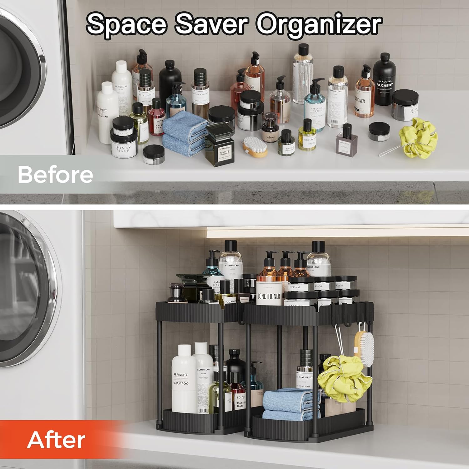 Maximize Your Space: 2 Pack Multi-Purpose Pull-Out Under Sink Organizers for Bathroom & Kitchen - 12.8 Inch Black Storage Solutions