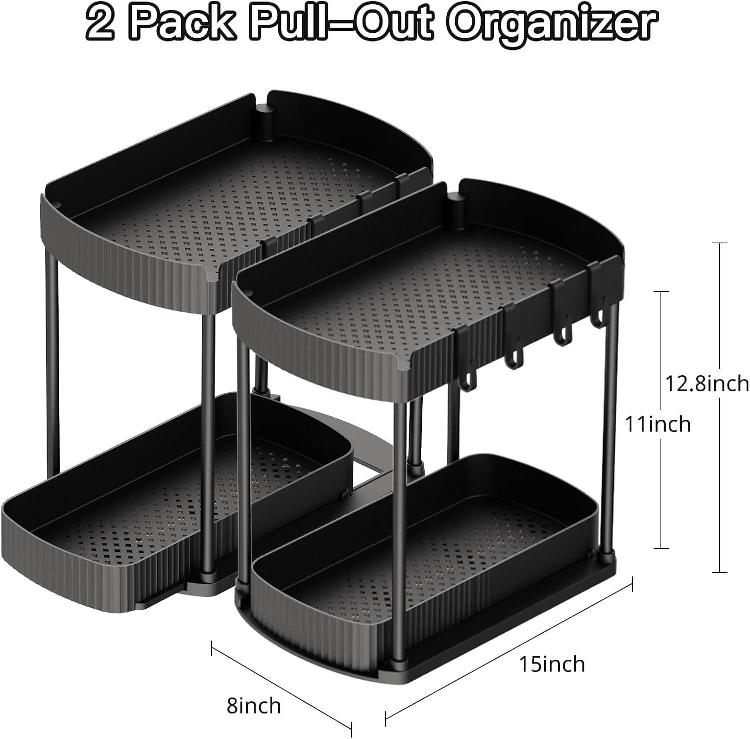 Maximize Your Space: 2 Pack Multi-Purpose Pull-Out Under Sink Organizers for Bathroom & Kitchen - 12.8 Inch Black Storage Solutions