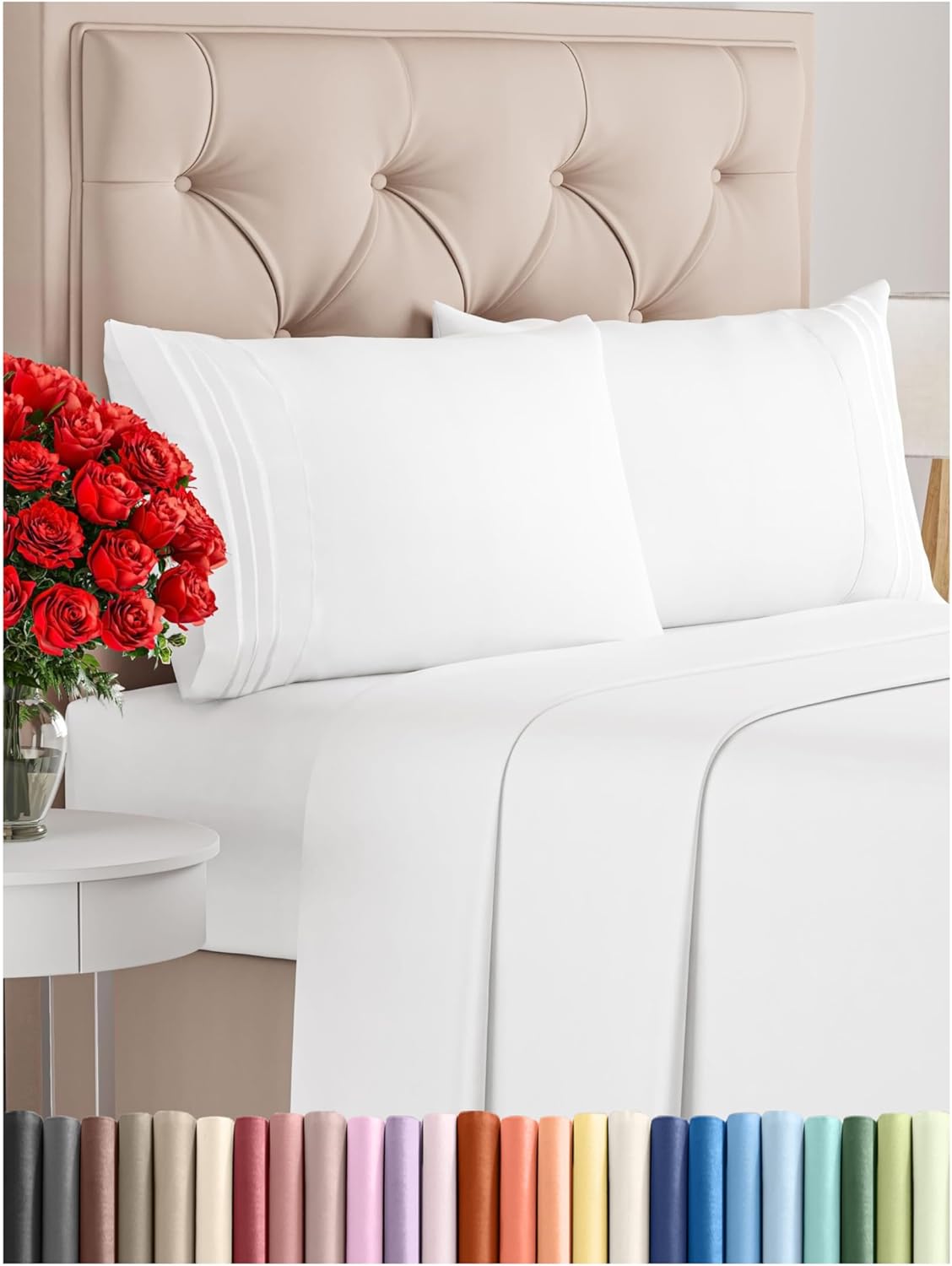 Luxurious Queen Size 4 Piece Cooling Sheet Set - Soft, Breathable, and Wrinkle-Free Bedding with Deep Pockets - Perfect for All Ages - Oeko-Tex Certified - Elegant White