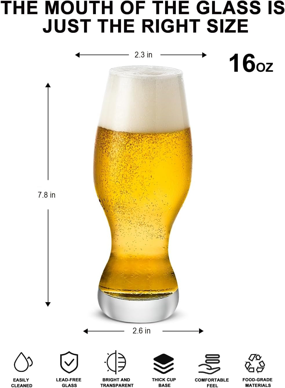 Craft Beer Glasses Set of 2 Professional IPA Glasses,Lead-Free Crystal Beer Pint Glass,Clear Pilsner Wheat Beer Glasses,Solid Glassware Beer Cup,Classic Beer Gifts for Lager,Ale,Water and Men