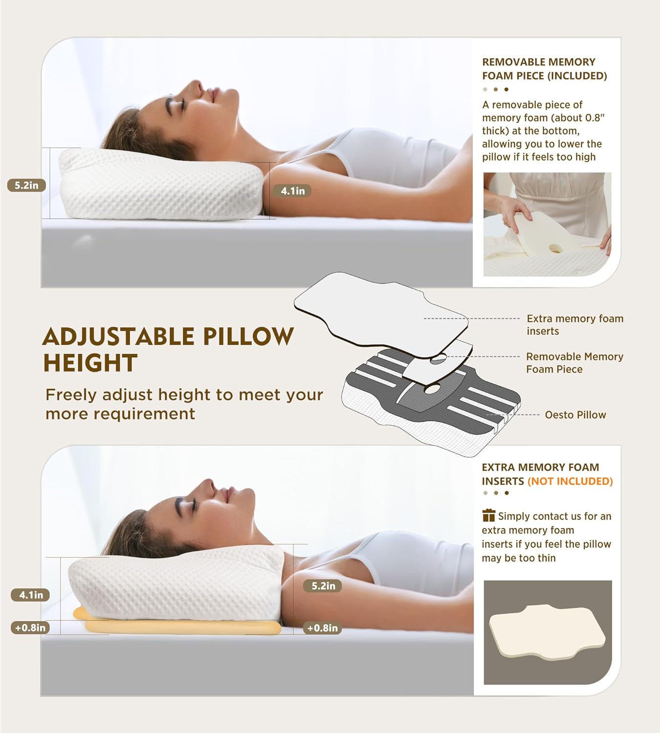 Ultimate Cervical Pillow for Neck Pain Relief - Adjustable Odorless Memory Foam with Cooling Case for Side & Back Sleepers