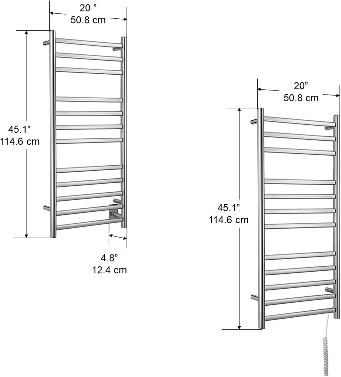 AN-5362 Prima Dual XL 12-Bar Wall Mount Hardwired and Plug-Intowel Warmer in Polished Stainless Steel