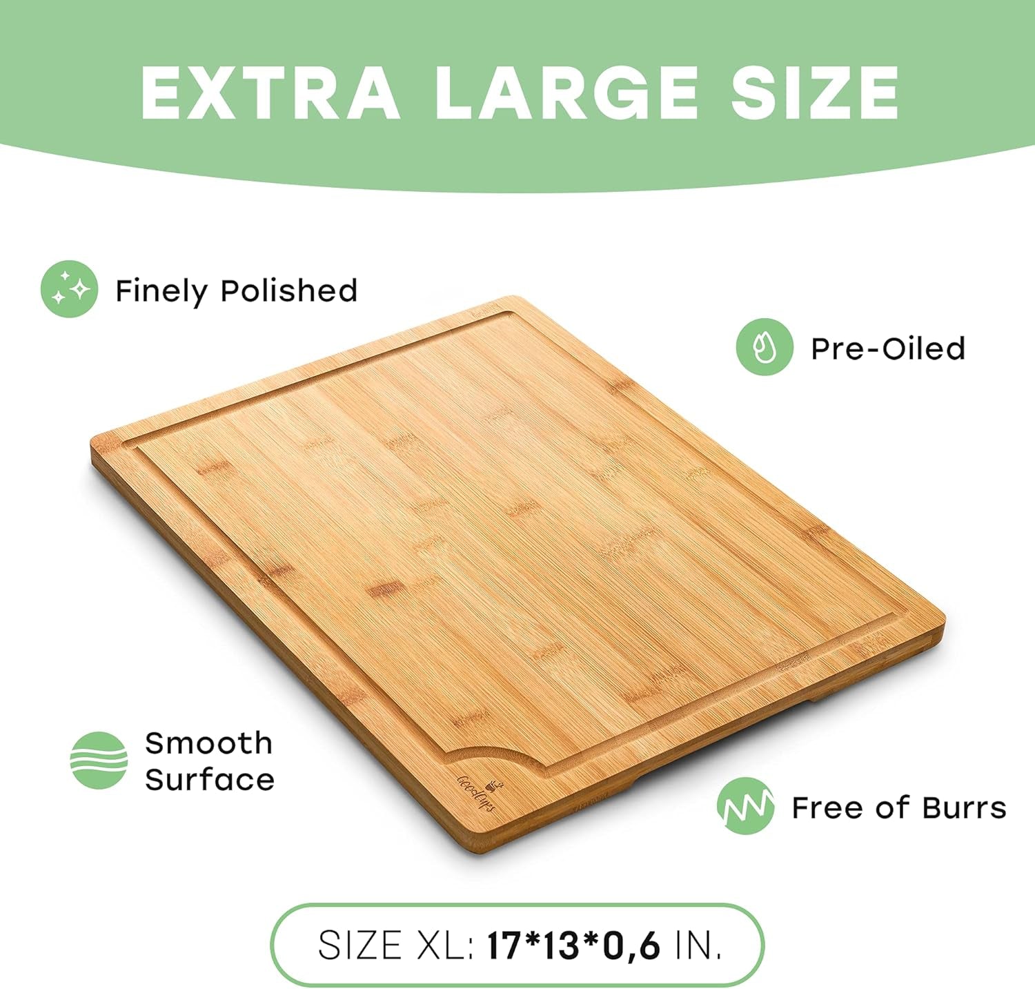 Turkey Cutting Board – 17 X 13 X 0.6 Inch Extra Large Bamboo Carving Board – All Natural Wood Board for Kitchen – Eco-Friendly and Durable – Easy to Wash