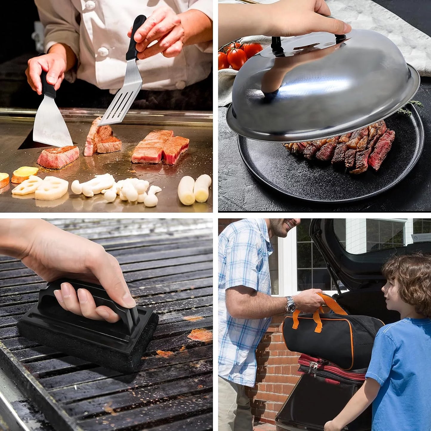 Griddle Accessories Kit: 137 Flat Top Grill Accessories Kit for Blackstone and Camp - BBQ Tool with Spatula, Basting Cover, Scraper, Bottle, Tongs, Egg Rings & Carry Bag