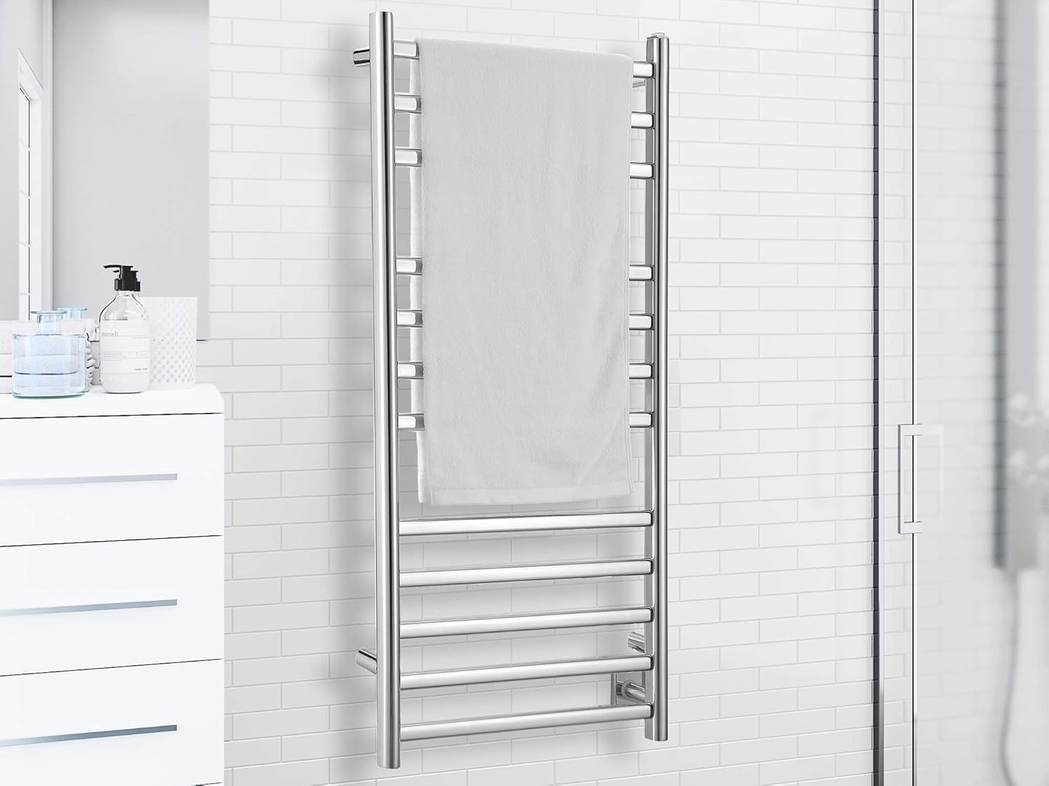 AN-5362 Prima Dual XL 12-Bar Wall Mount Hardwired and Plug-Intowel Warmer in Polished Stainless Steel