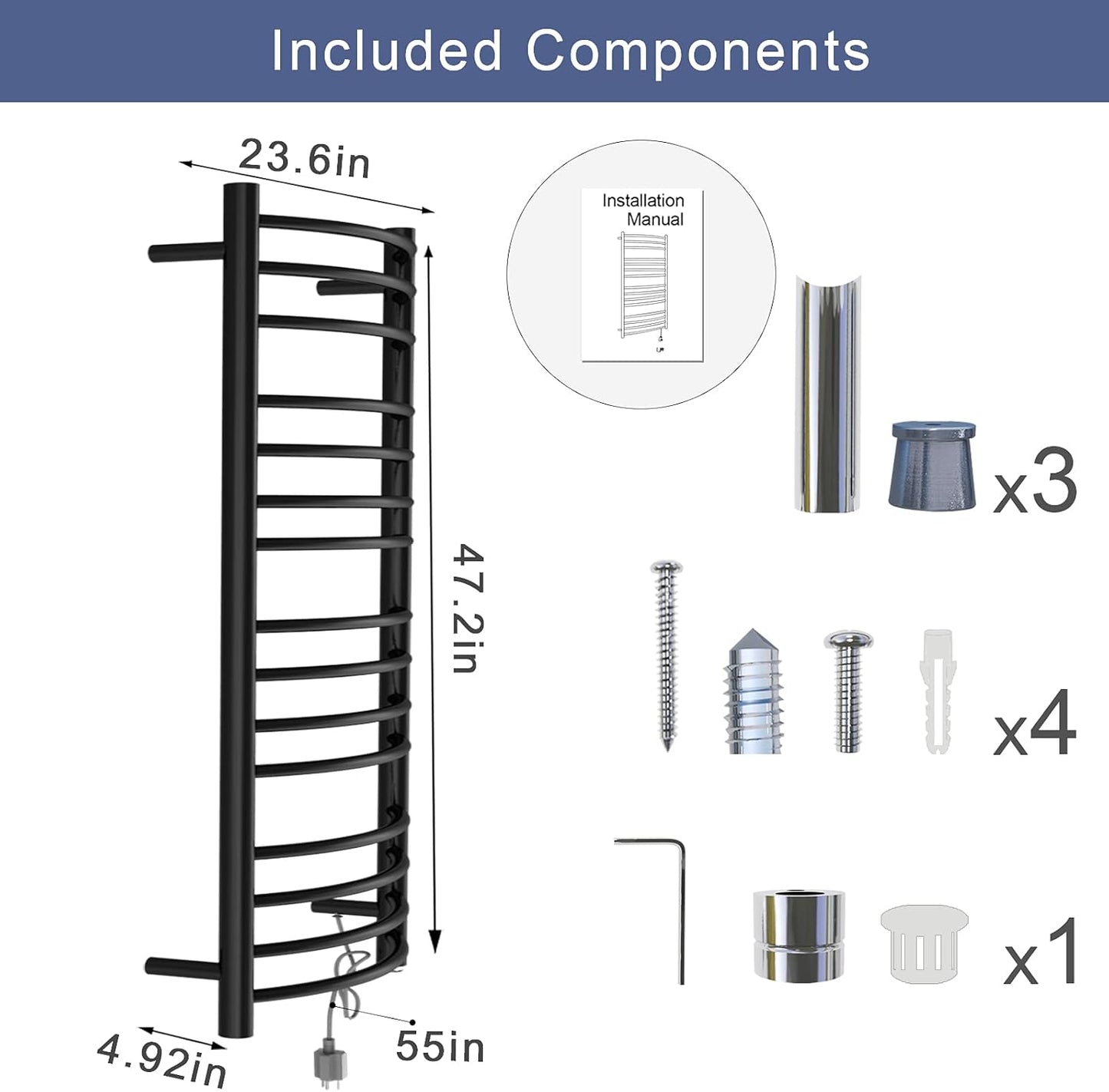 Heated Towel Rack, Towel Warmer with Timer, Wall Mounted Hot Towel Warmer for Bathroom, Hardwired or Plug-In Models