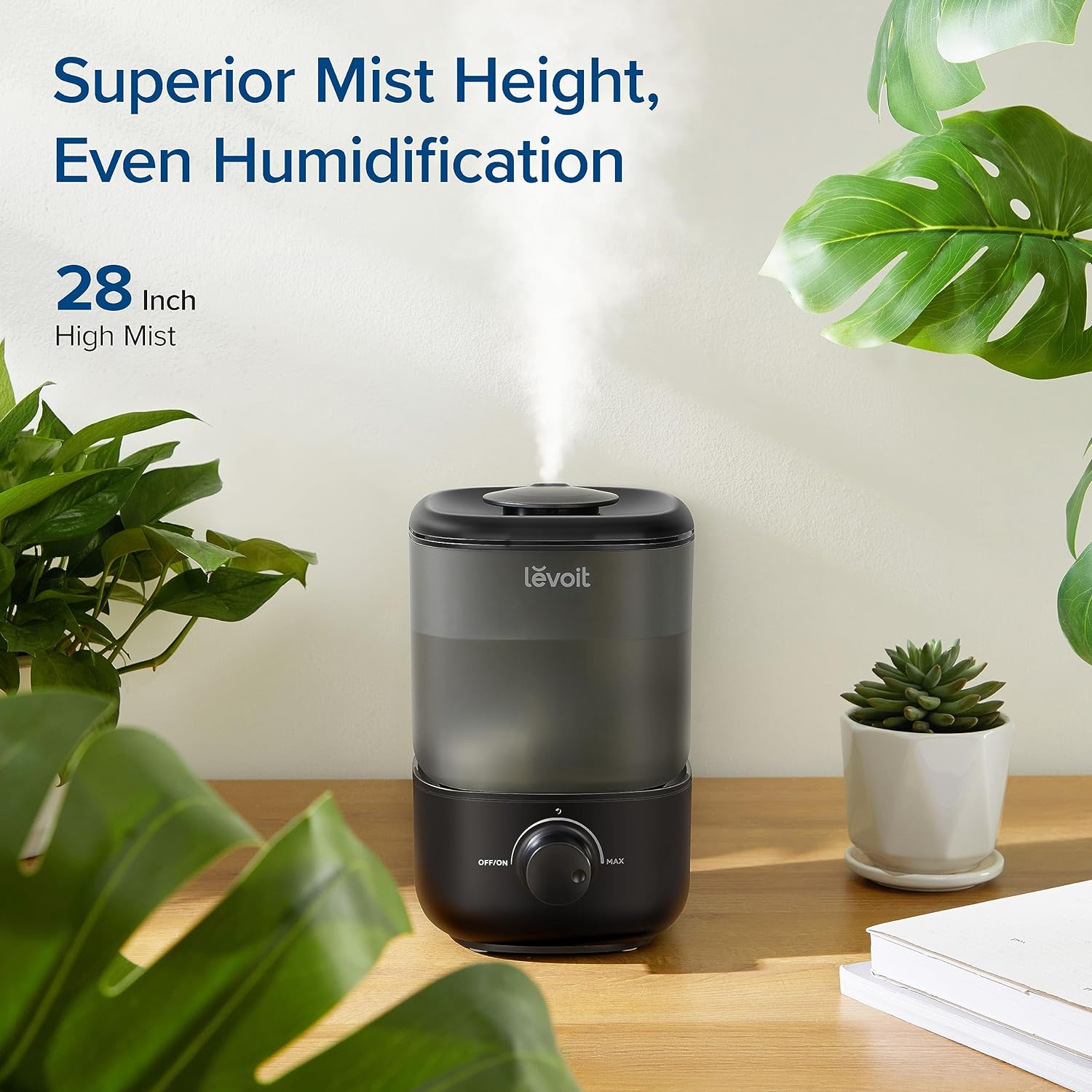 Classic 160 Top-Fill Ultrasonic Cool Mist Humidifier, Super Easy to Fill and Clean, Quiet Operation for Bedroom Home Baby & Plants, Auto Shut-Off for Safety, 360° Rotating Nozzle, 2.5L, Black