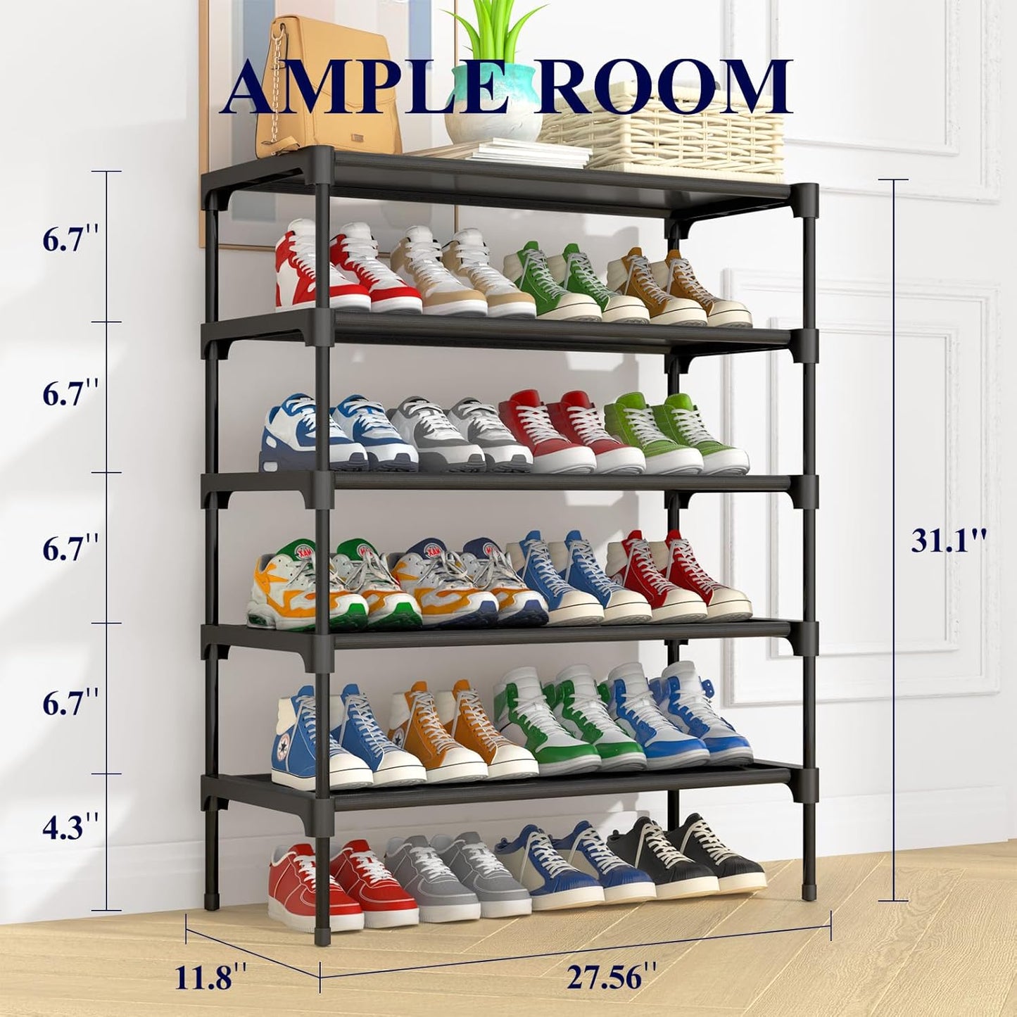 Premium Non-Woven 2X-Large Shoe Rack - Sturdy & Stackable Organizer for Closet, Entryway, Garage & Corridor - Sleek Black Design