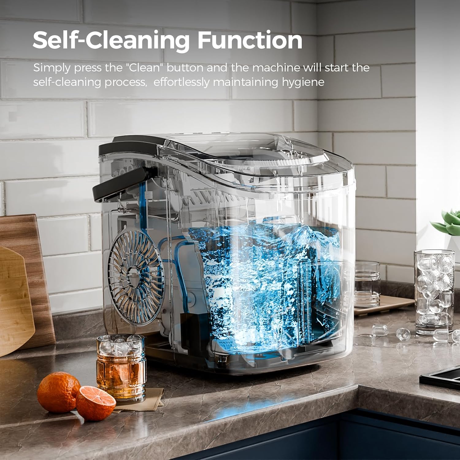 Portable Countertop Ice Maker - 26Lbs/24H, 9 Cubes in 6 Mins, Self-Cleaning, 2 Sizes of Bullet Ice - Perfect for Home Kitchen (Black)