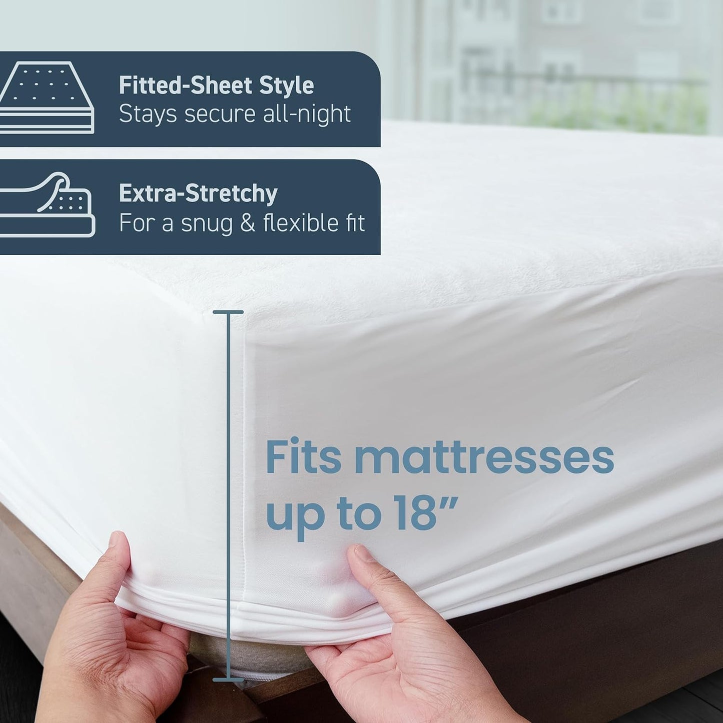 Ultimate Waterproof Mattress Protector - Stretchable Fitted Design, Machine Washable Cotton - Perfect for Airbnb Hosts!